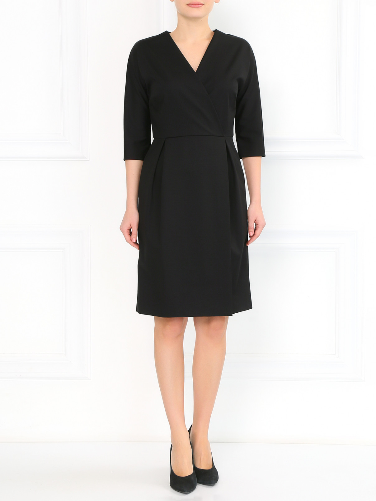 Платье из смешанного хлопка с запахом Jil Sander  –  Модель Общий вид  – Цвет:  Черный