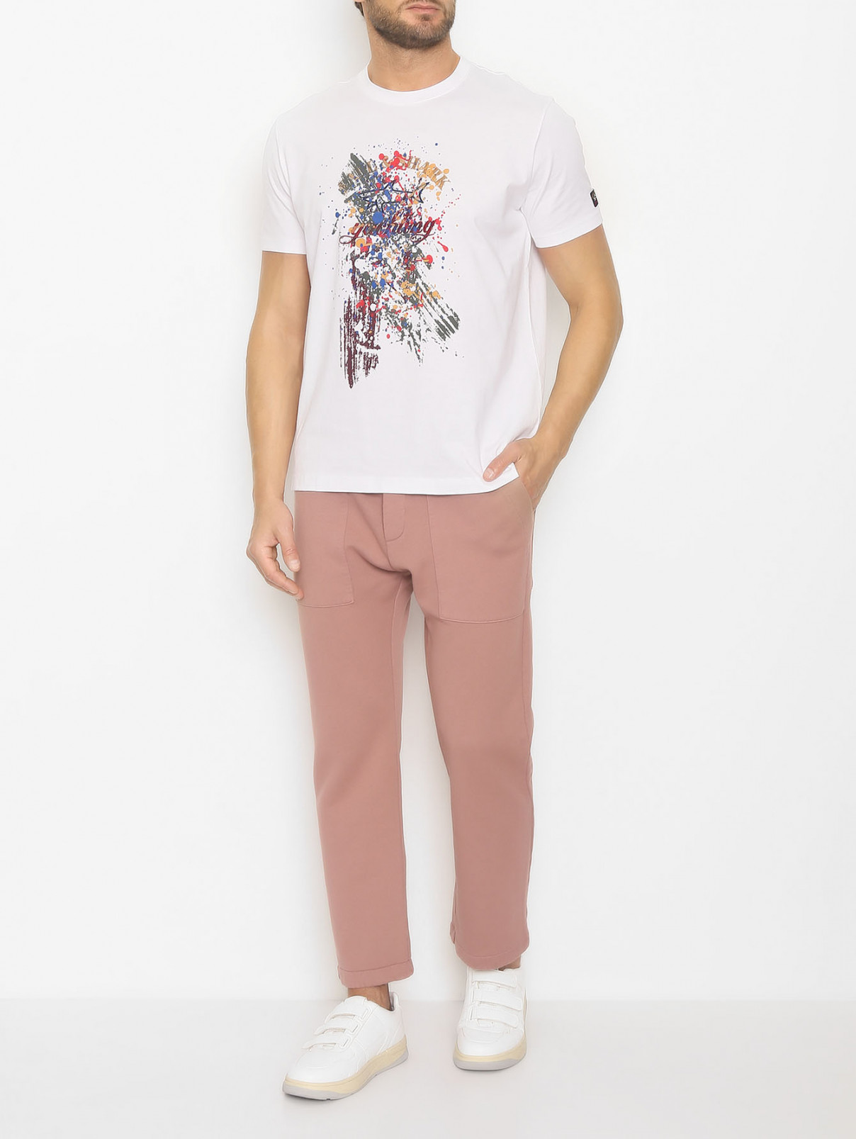 Однотонные брюки из хлопка на резинке Barena  –  МодельОбщийВид  – Цвет:  Розовый