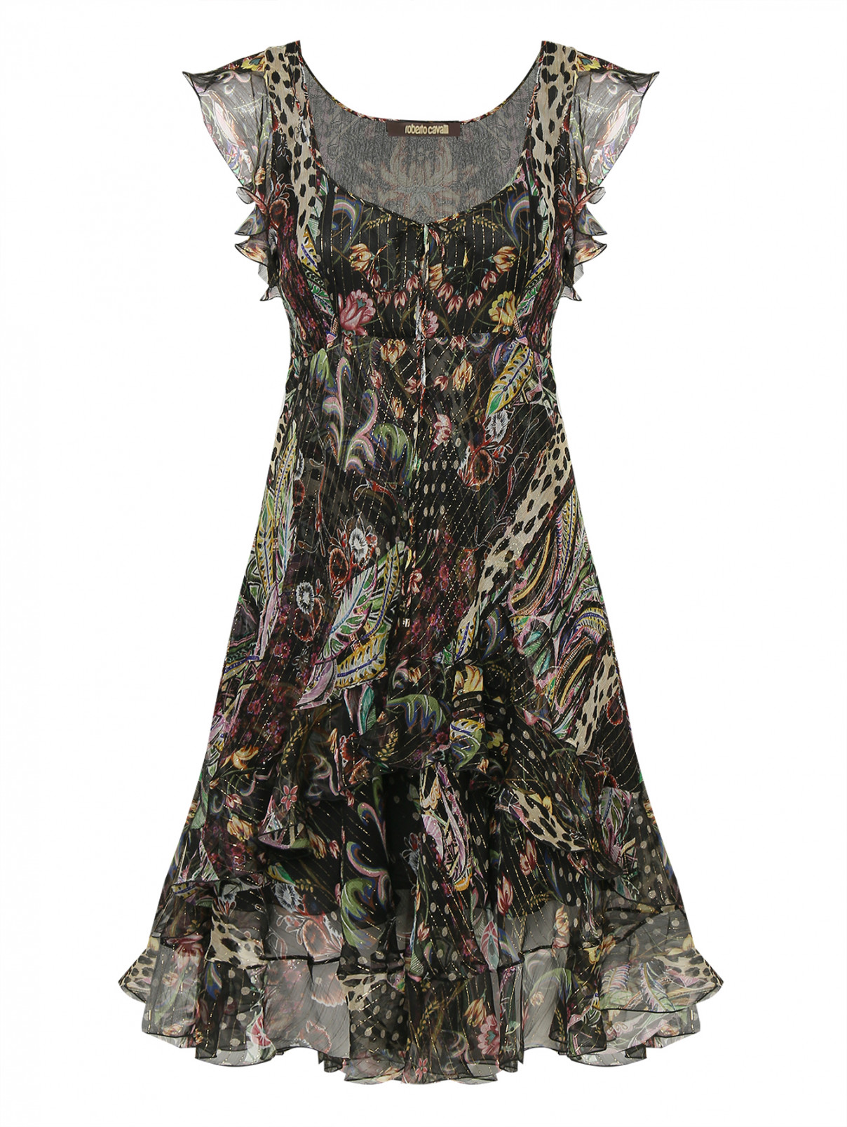 Платье с узором и металлической нитью Roberto Cavalli  –  Общий вид  – Цвет:  Узор