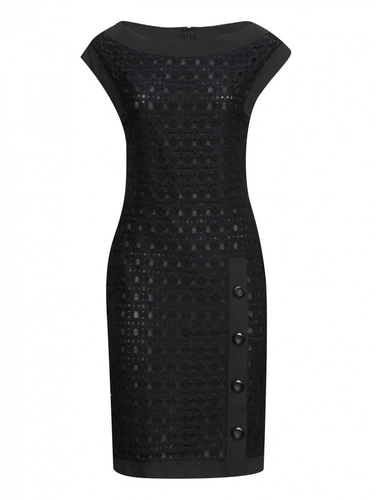 Платье-миди с перфорацией BOUTIQUE MOSCHINO  –  Общий вид  – Цвет:  Черный