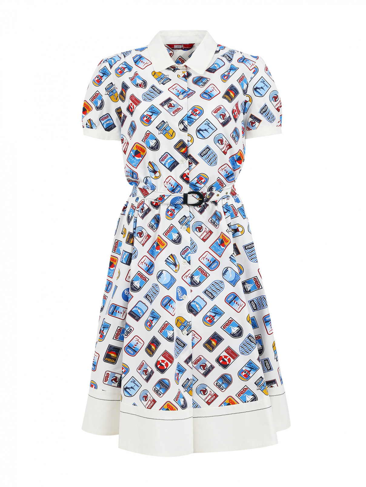 Хлопковое платье-рубашка с ремнем BOSCO  –  Общий вид  – Цвет:  Белый