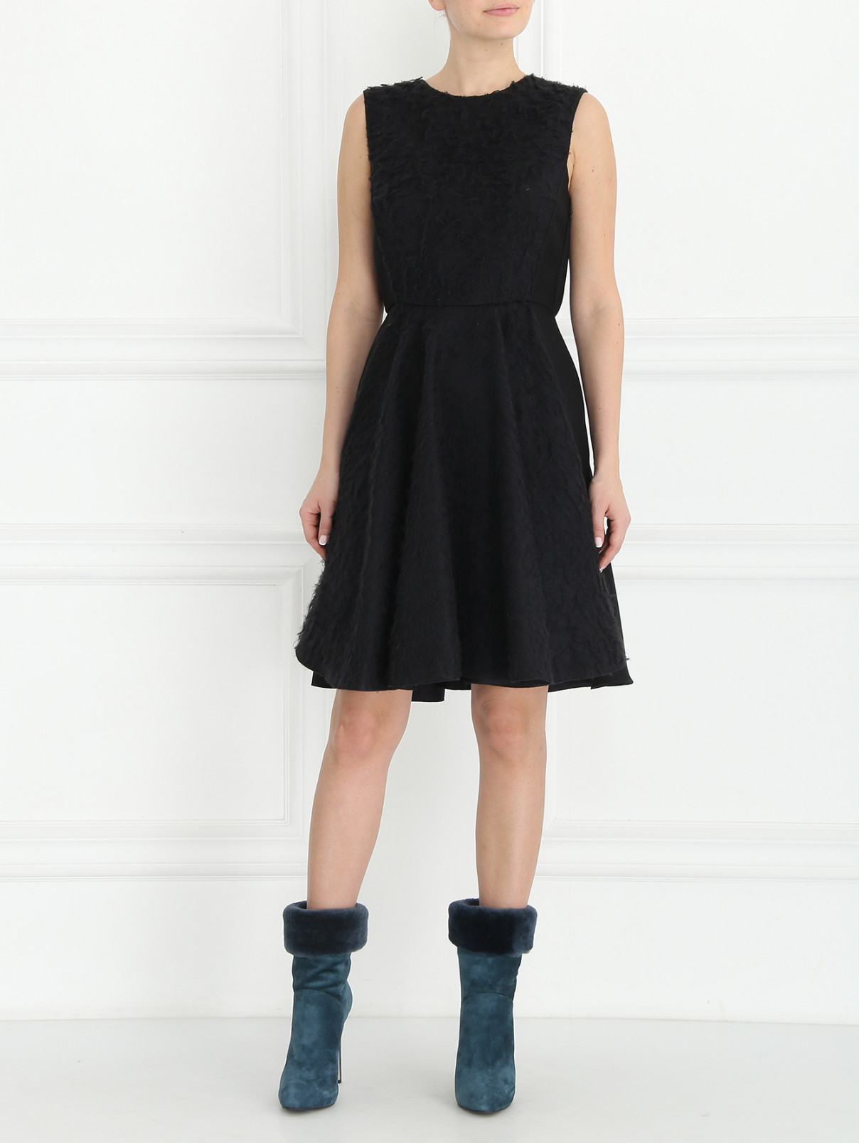 Платье-миди из шерсти и шелка Giambattista Valli  –  Модель Общий вид  – Цвет:  Черный