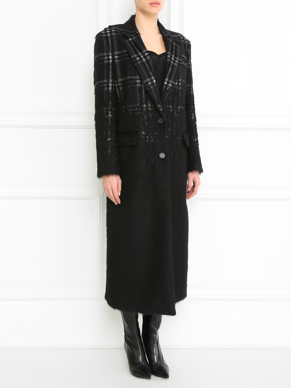 Пальто из шерсти с фактурной отделкой DKNY  –  Модель Общий вид  – Цвет:  Черный