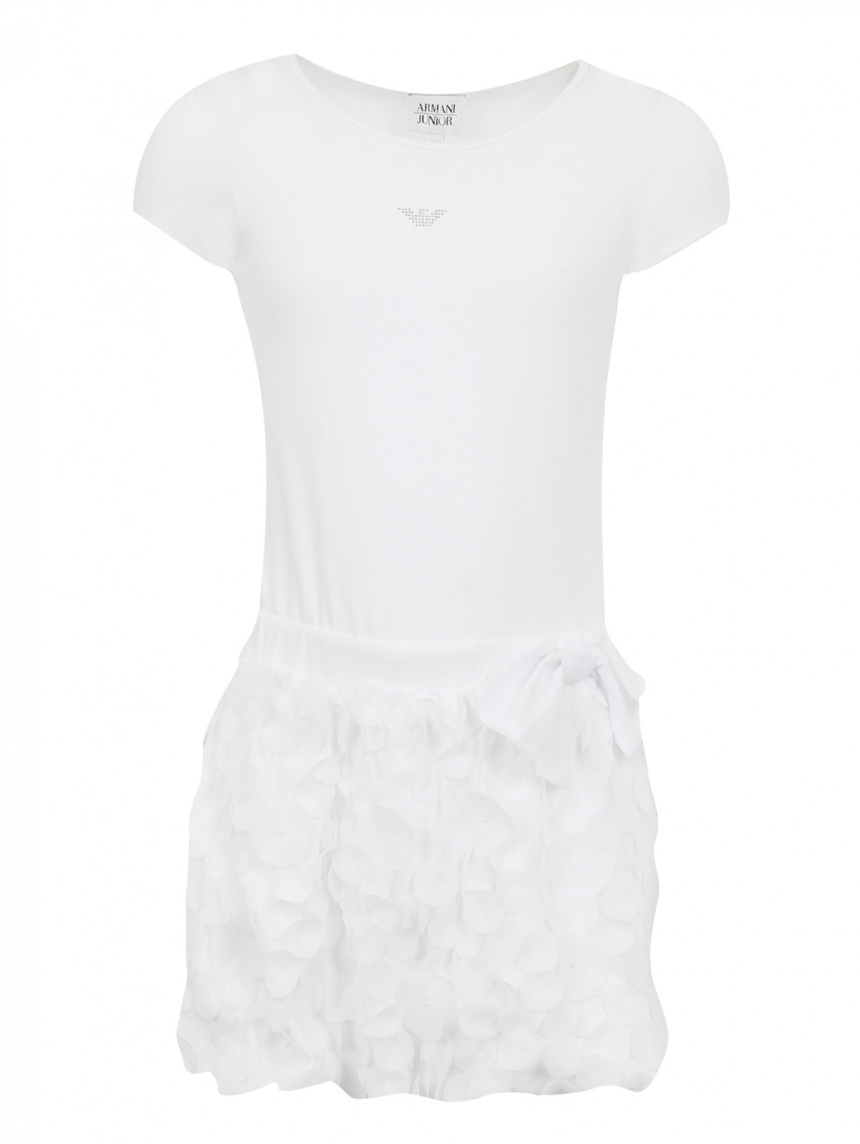 Платье из смешанного хлопка с фактурным низом Armani Junior  –  Общий вид  – Цвет:  Белый
