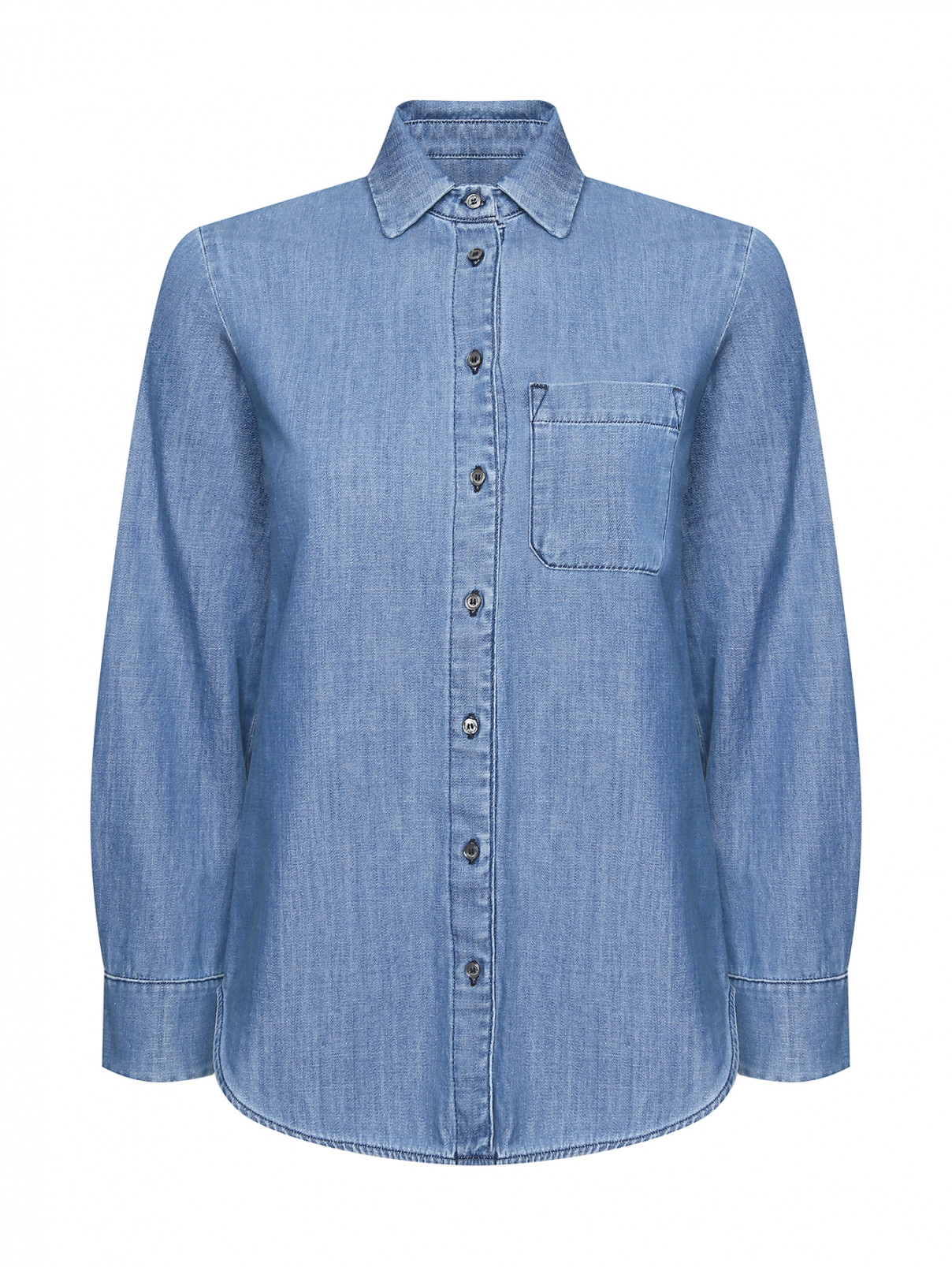 Рубашка из денима с карманом Weekend Max Mara  –  Общий вид  – Цвет:  Синий