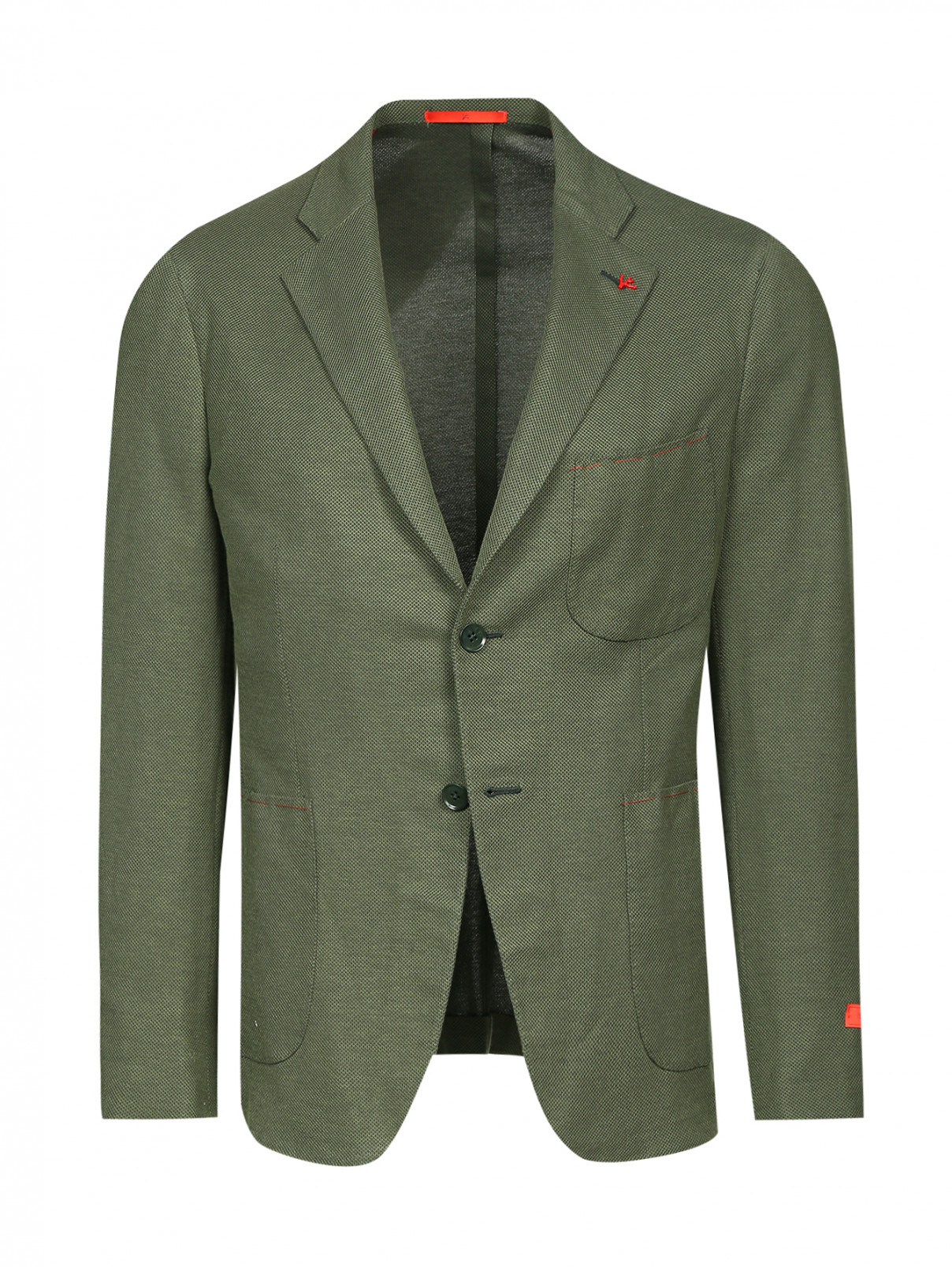 Пиджак однобортный из хлопка Isaia  –  Общий вид  – Цвет:  Зеленый
