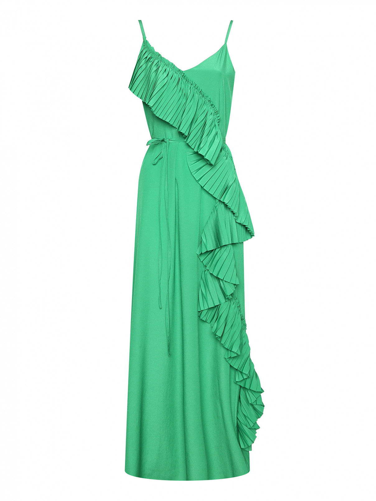 Платье-макси с рюшами P.A.R.O.S.H.  –  Общий вид  – Цвет:  Зеленый
