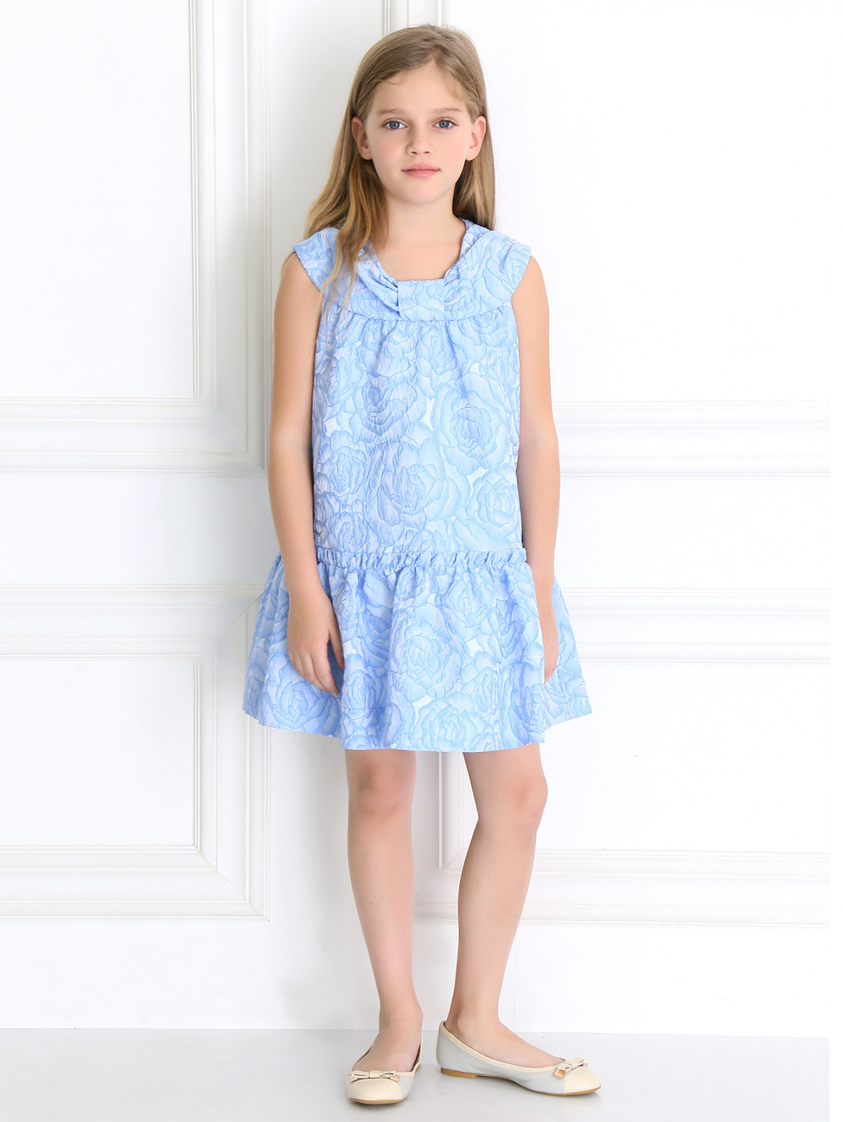Платье свободного кроя из жаккарда с заниженной талией MiMiSol  –  Модель Общий вид  – Цвет:  Синий