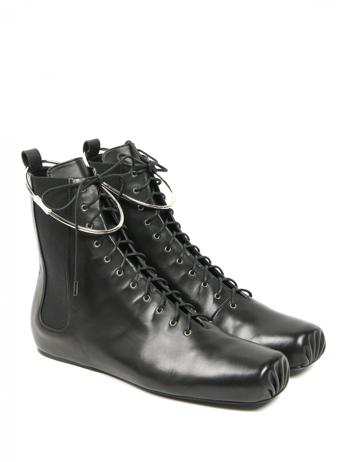 Ботинки из кожи с металлическим кольцом Jil Sander  –  Общий вид  – Цвет:  Черный