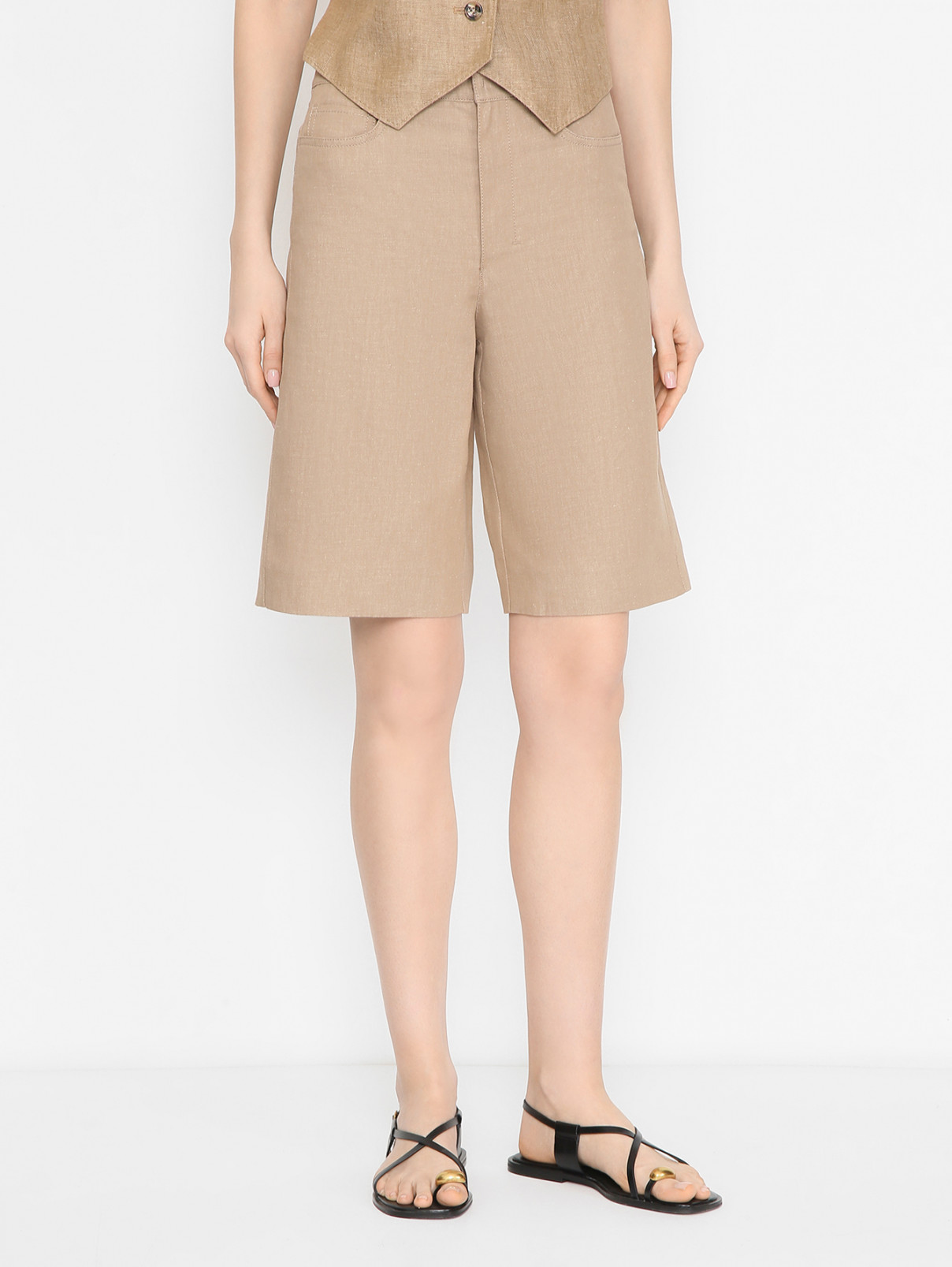 Шорты-бермуды из хлопка и льна Max Mara  –  МодельВерхНиз  – Цвет:  Коричневый