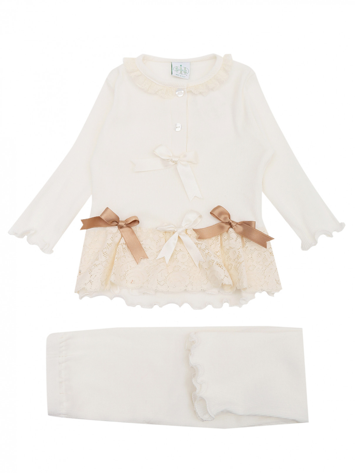 Пижама из фактурного хлопка с оборками Giottino  –  Общий вид  – Цвет:  Белый