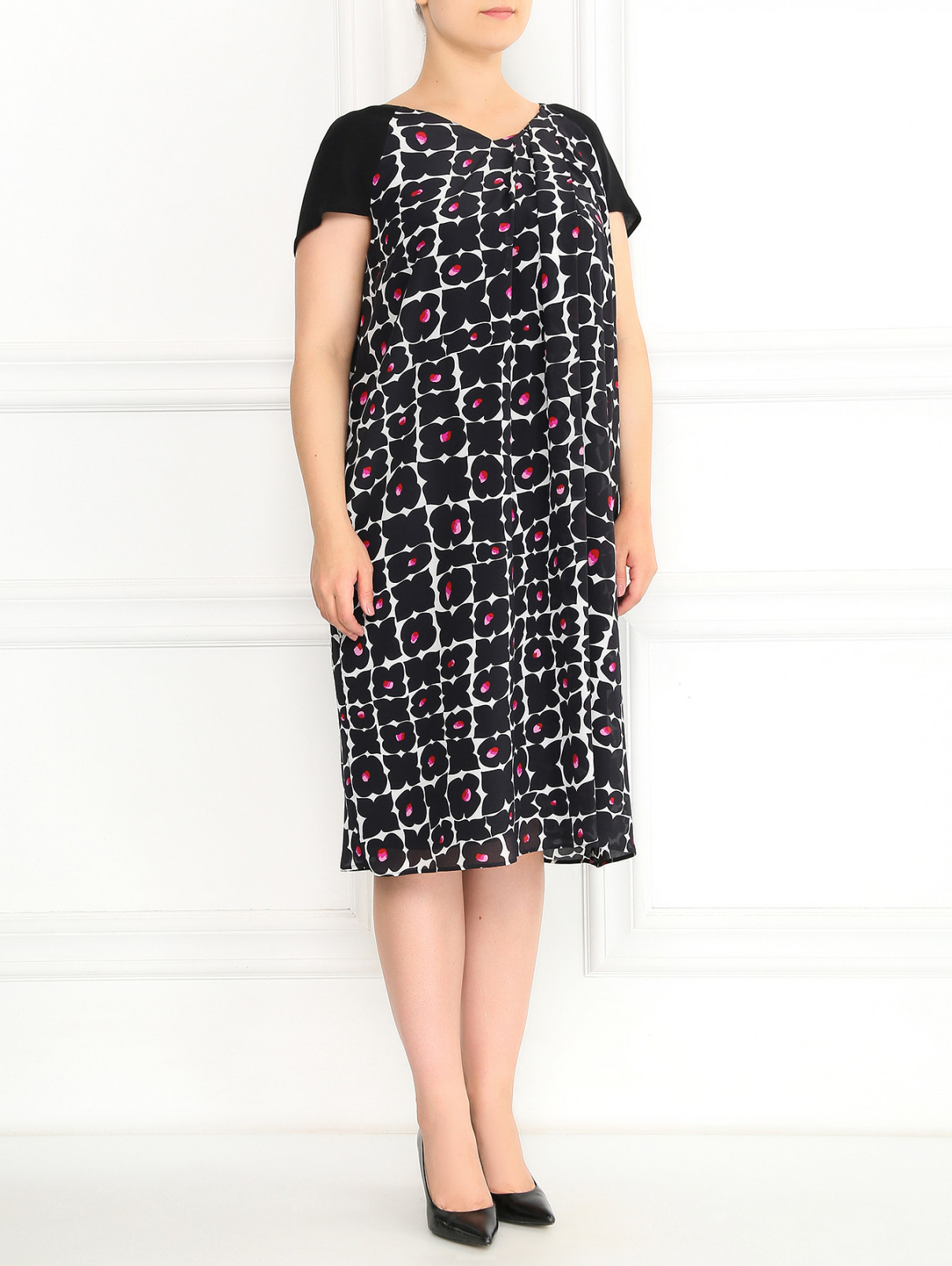 Платье из шелка с узором Marina Rinaldi  –  Модель Общий вид  – Цвет:  Черный