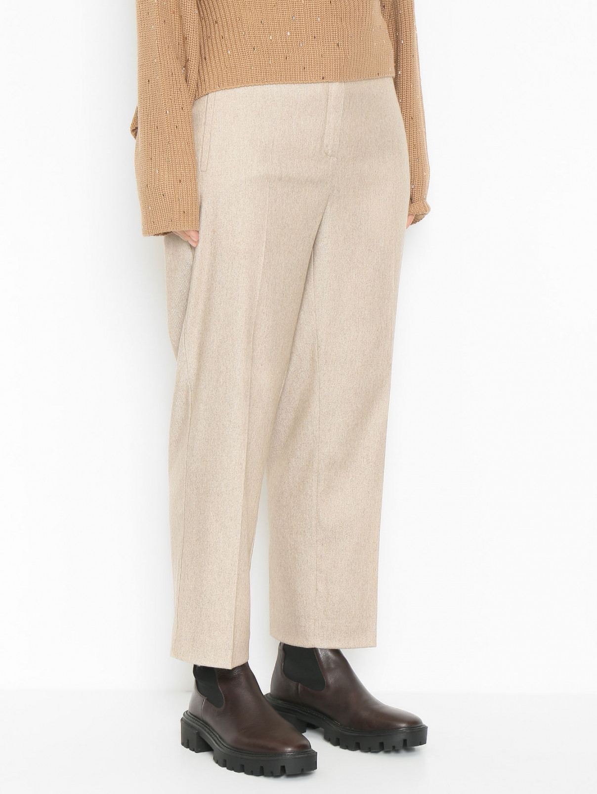 Однотонные брюки из смешанной шерсти Marina Rinaldi  –  МодельВерхНиз  – Цвет:  Бежевый