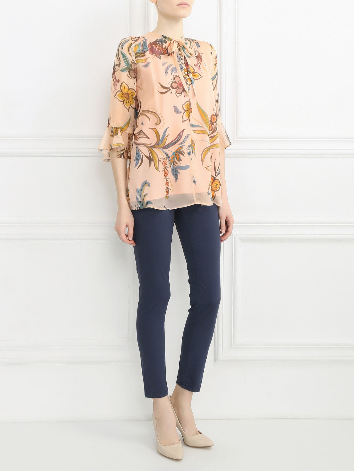 Блуза из шелка с цветочным узором Max&Co  –  Модель Общий вид  – Цвет:  Розовый