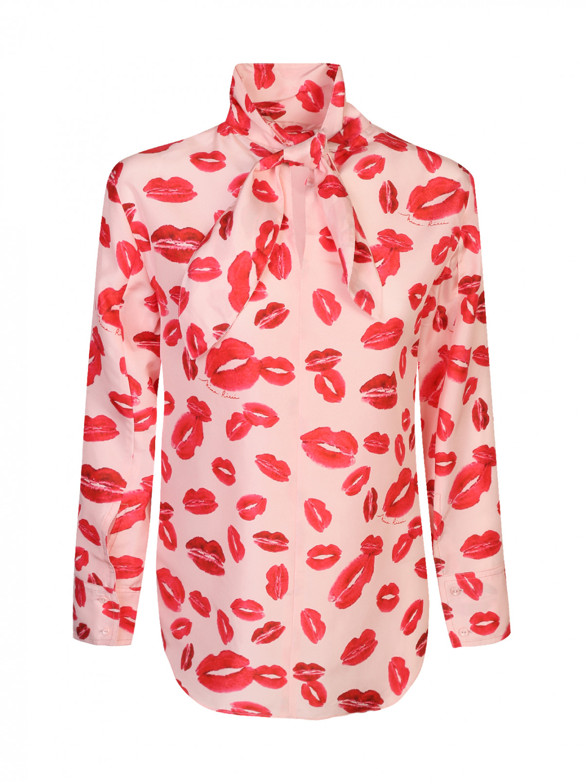 Блузка из шелка, с узором Nina Ricci  –  Общий вид  – Цвет:  Розовый