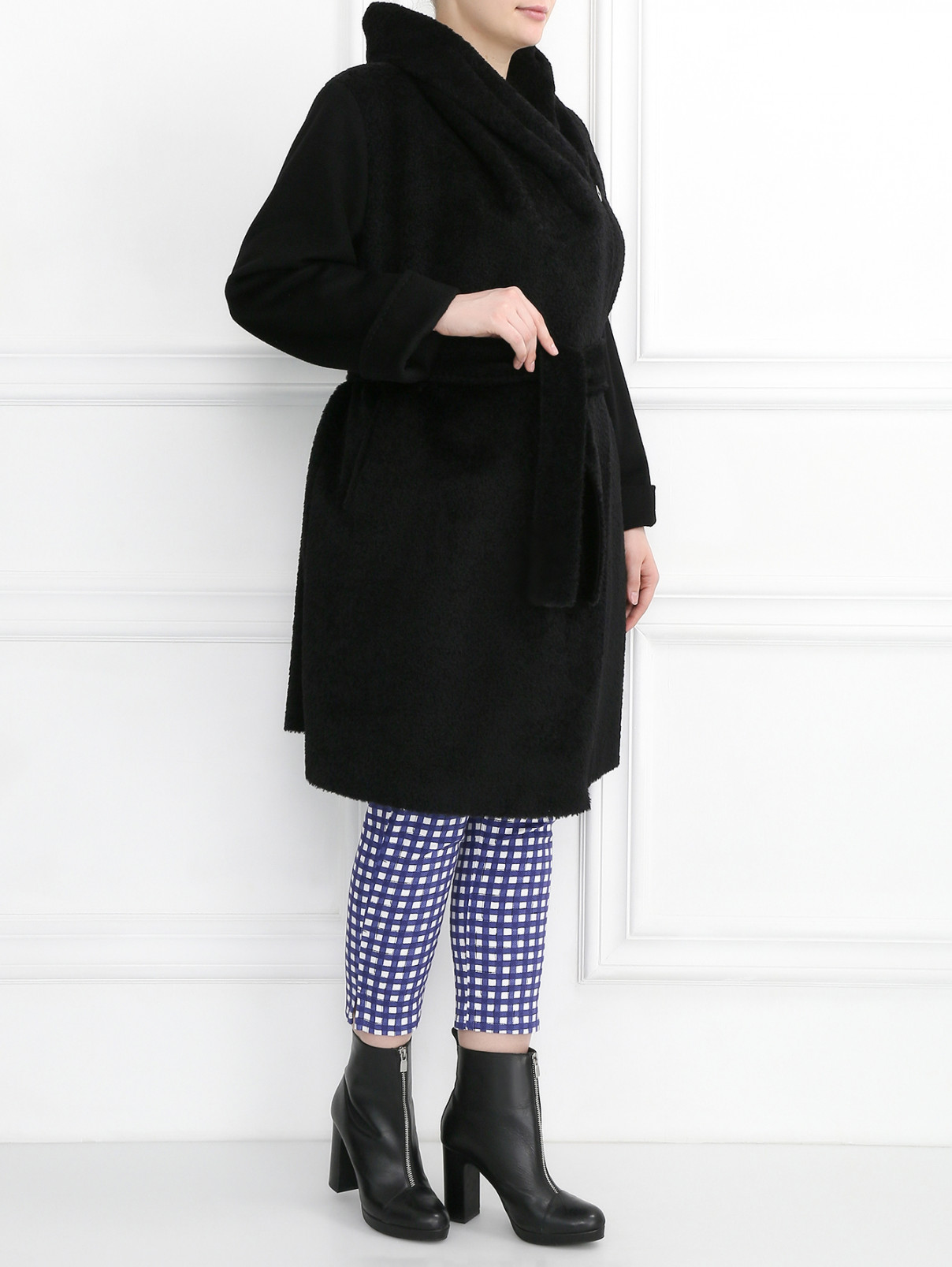 Пальто из шерсти с капюшоном и карманами Marina Rinaldi  –  Модель Общий вид  – Цвет:  Черный