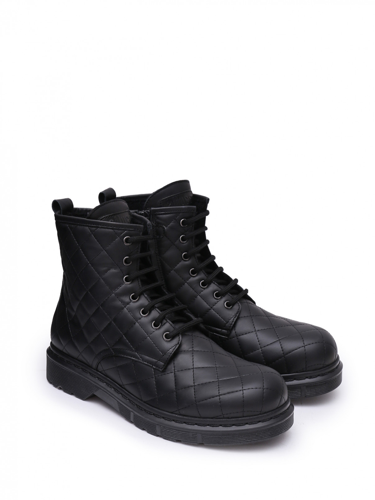 Стеганые кожаные ботинки Gallucci  –  Общий вид  – Цвет:  Черный