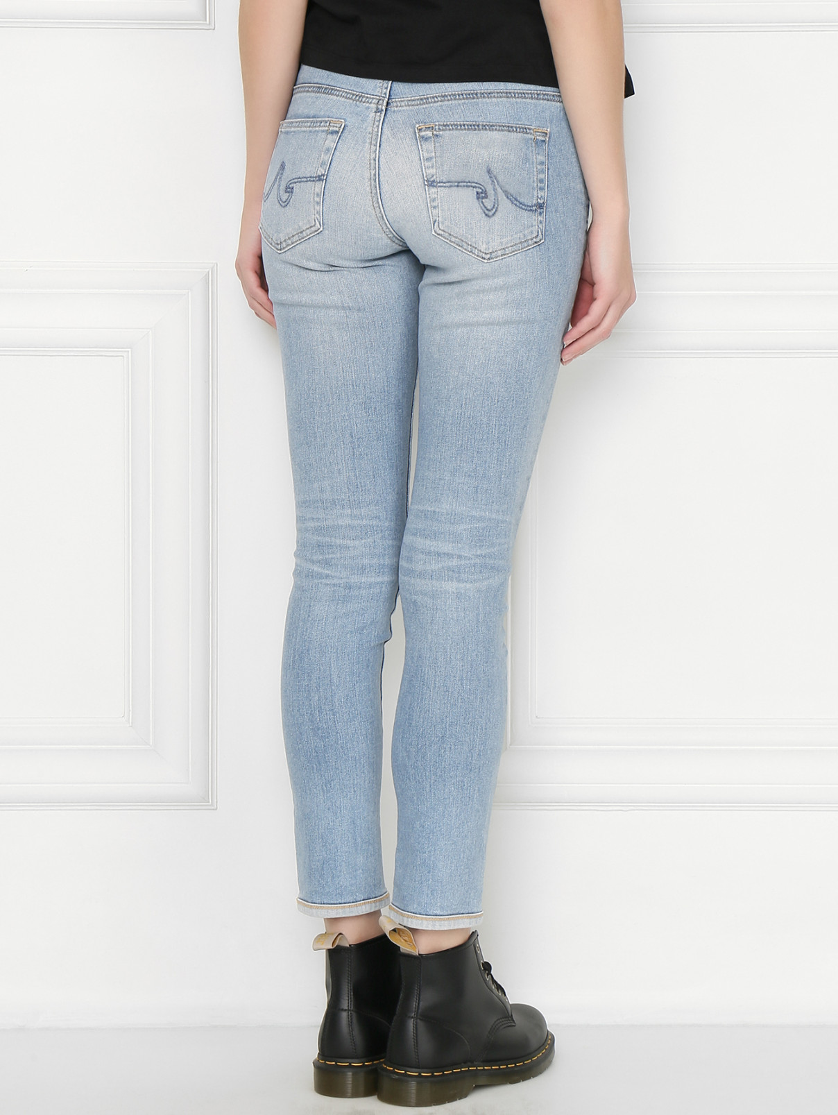 Узкие джинсы с потертостями AG Jeans  –  МодельВерхНиз1  – Цвет:  Синий
