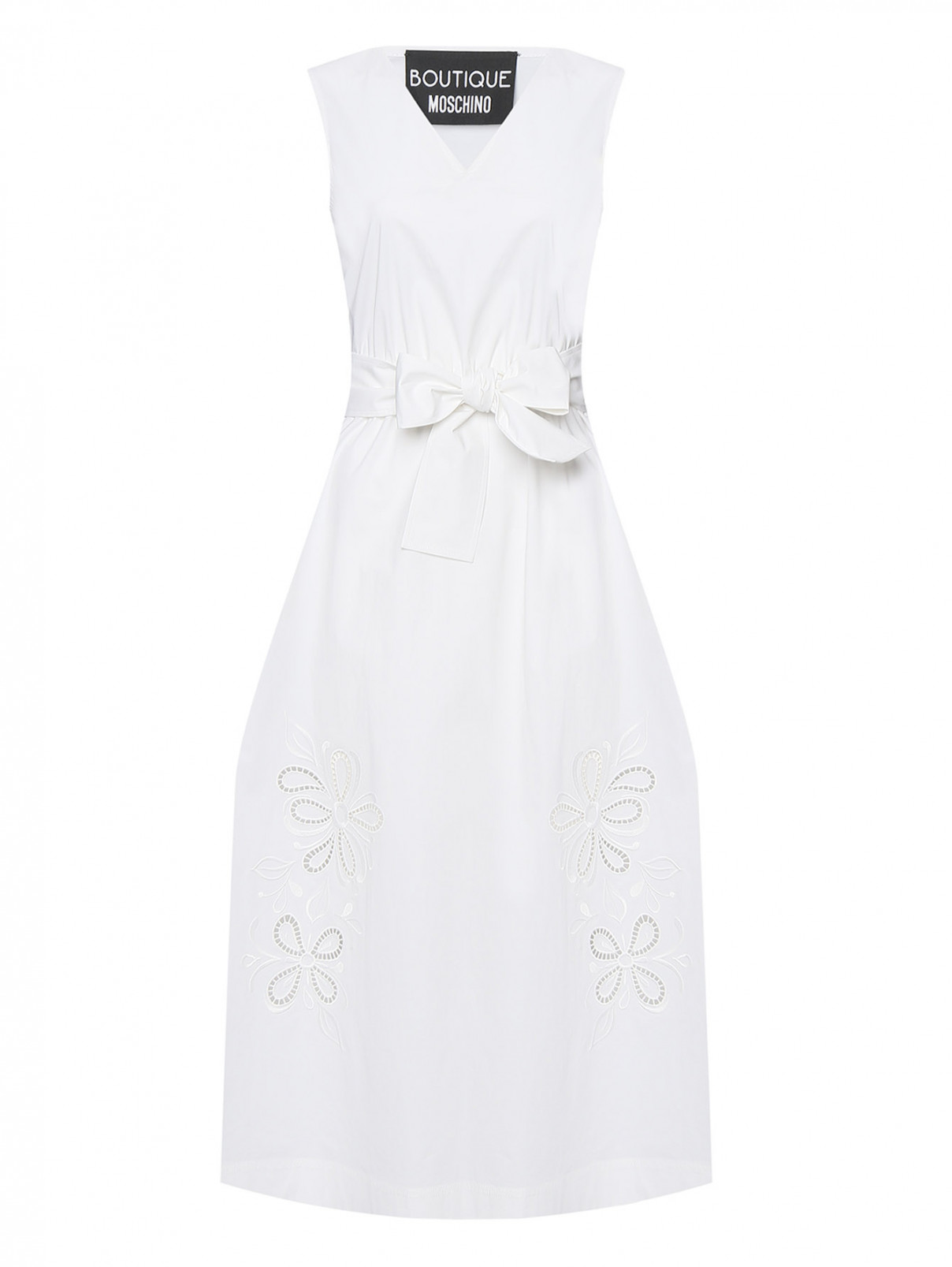 Платье из хлопка с вышивкой Moschino Boutique  –  Общий вид  – Цвет:  Белый