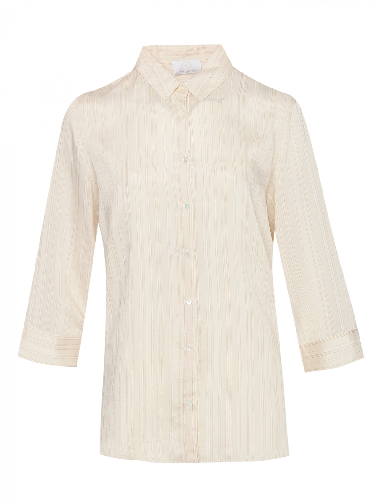 Блуза из вискозы и шелка в полоску Marina Rinaldi  –  Общий вид  – Цвет:  Бежевый