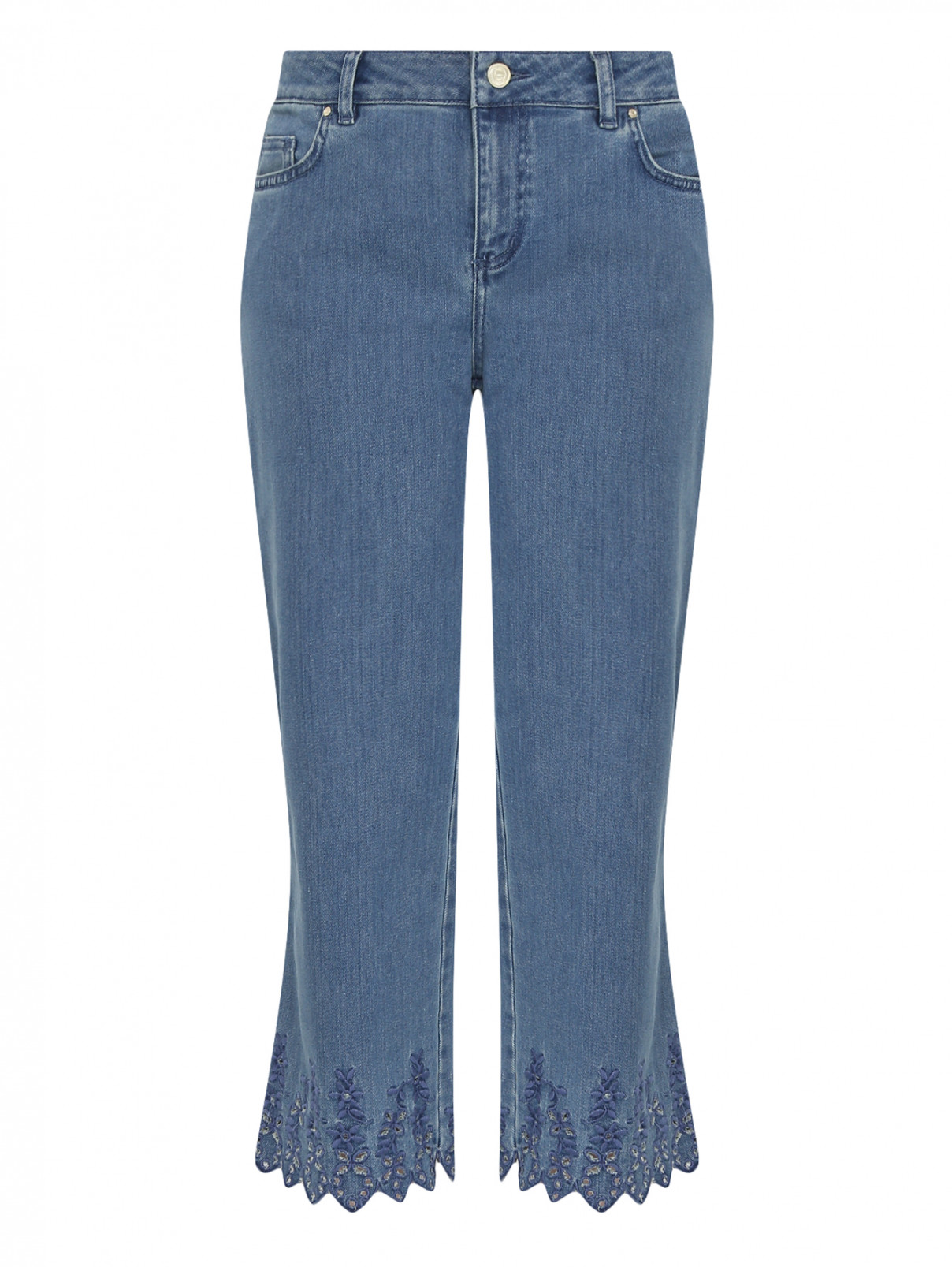 Укороченные джинсы с кружевной отделкой Marina Rinaldi  –  Общий вид  – Цвет:  Синий
