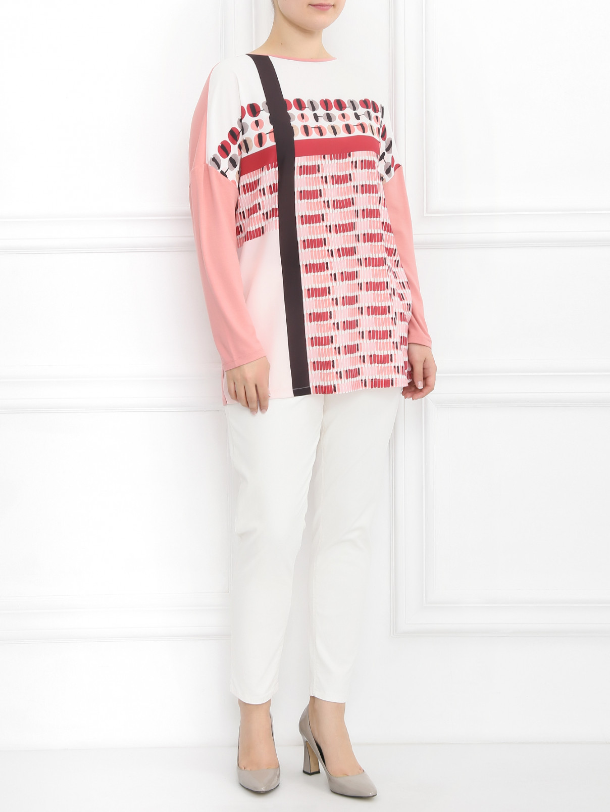 Блуза с принтом Marina Rinaldi  –  Модель Общий вид  – Цвет:  Розовый