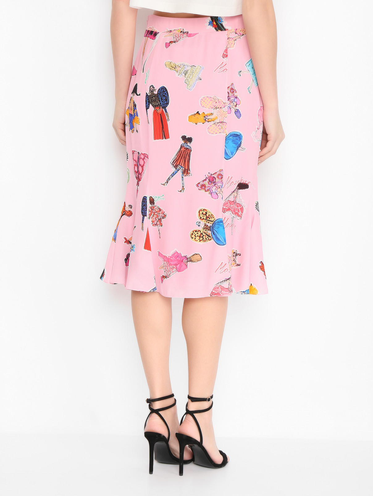 Юбка из вискозы с узором Moschino  –  МодельВерхНиз1  – Цвет:  Розовый