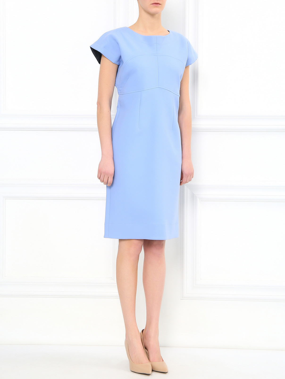 Платье-миди  свободного фасона из смешанного хлопка Jil Sander  –  Модель Общий вид  – Цвет:  Синий