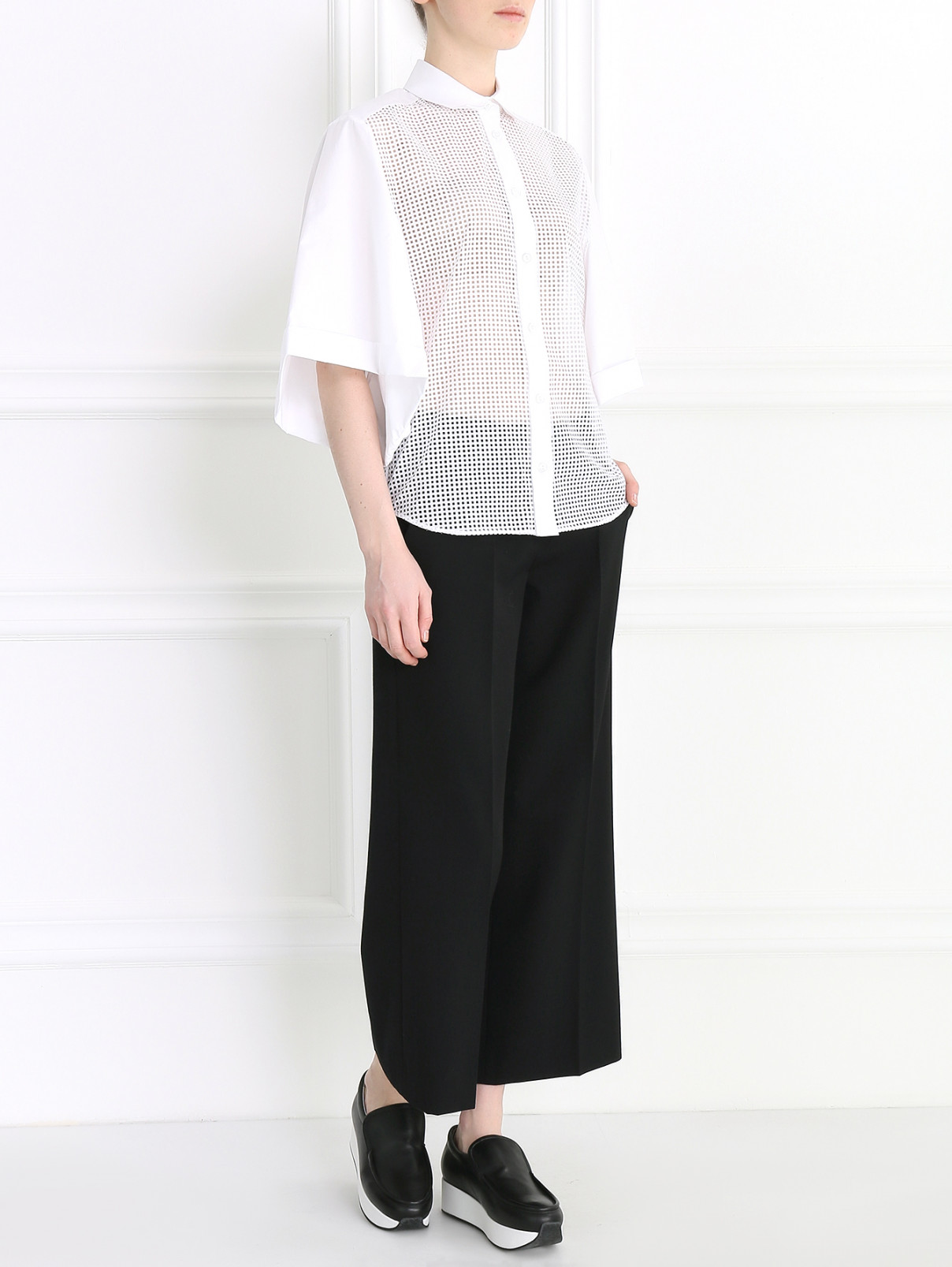 Блуза из хлопка с перфорацией Veronique Branquinho  –  Модель Общий вид  – Цвет:  Белый
