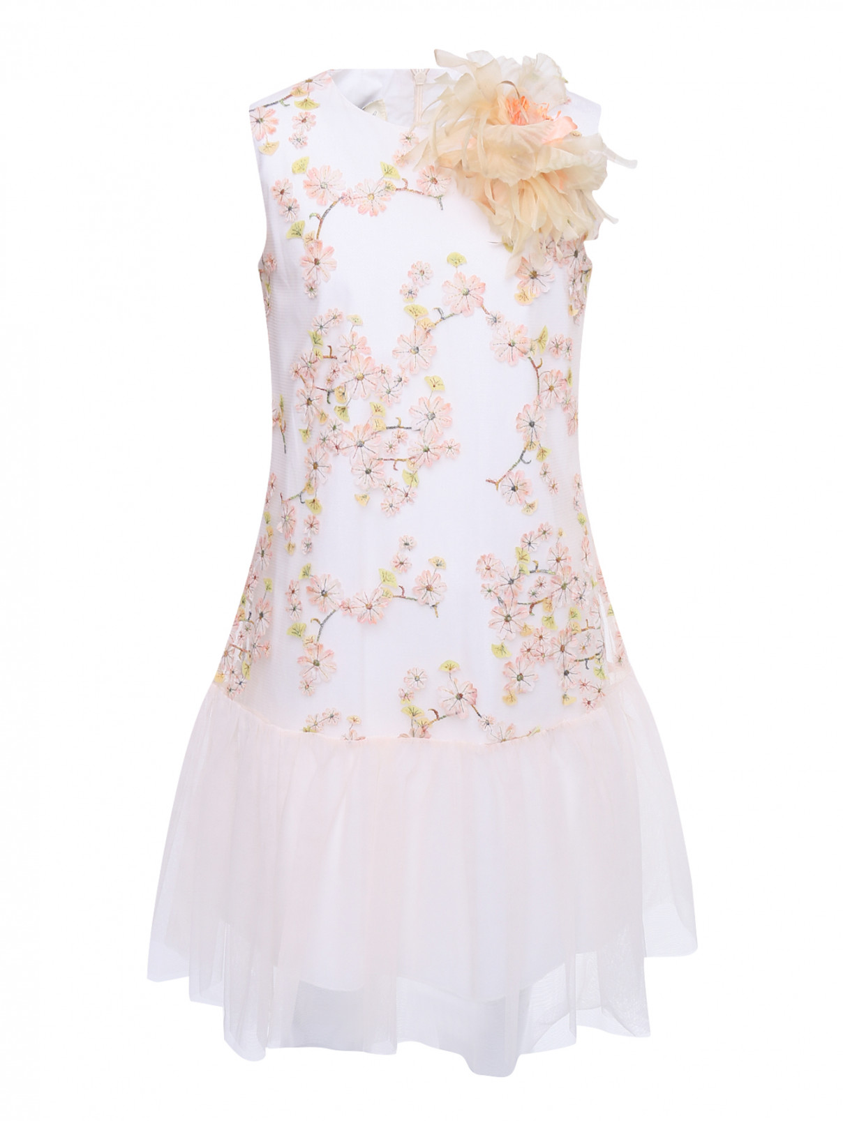 Платье-мини с цветочной аппликацией Caf  –  Общий вид  – Цвет:  Оранжевый
