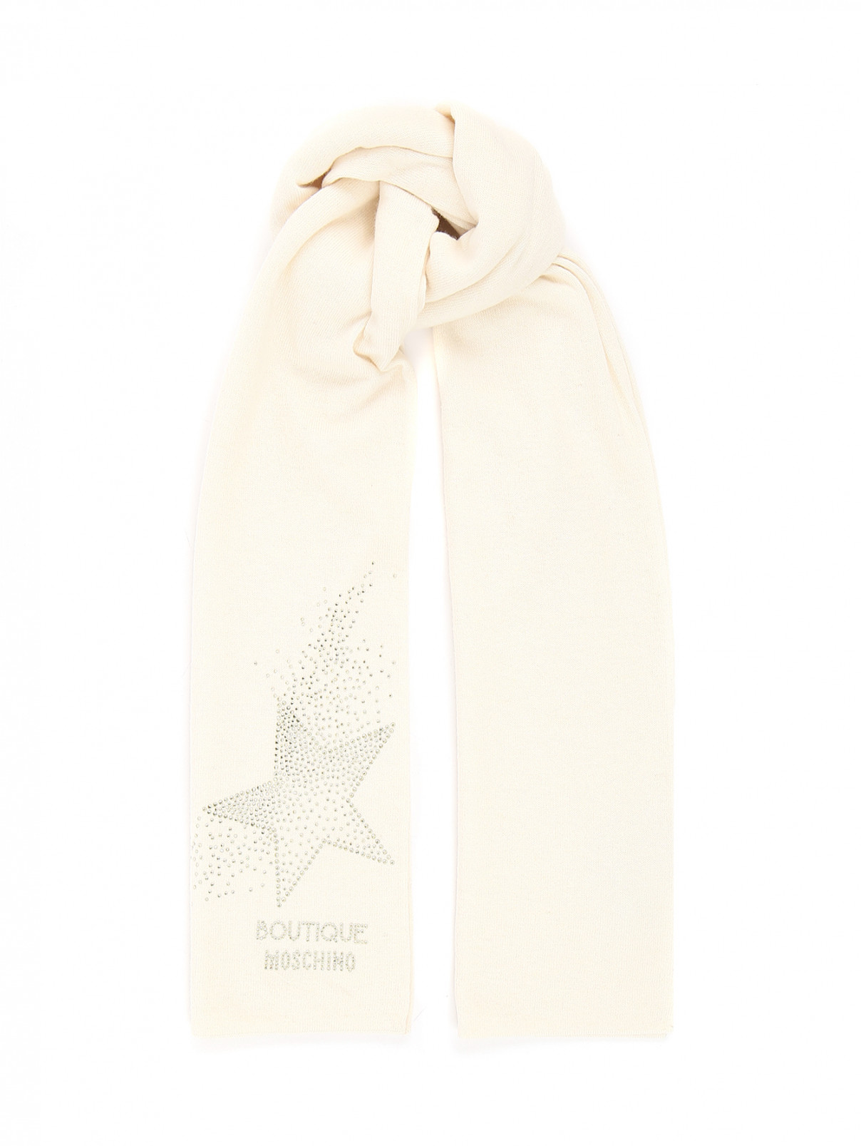 Шарф из смешанной шерсти с декоративной отделкой Moschino  –  Общий вид  – Цвет:  Белый