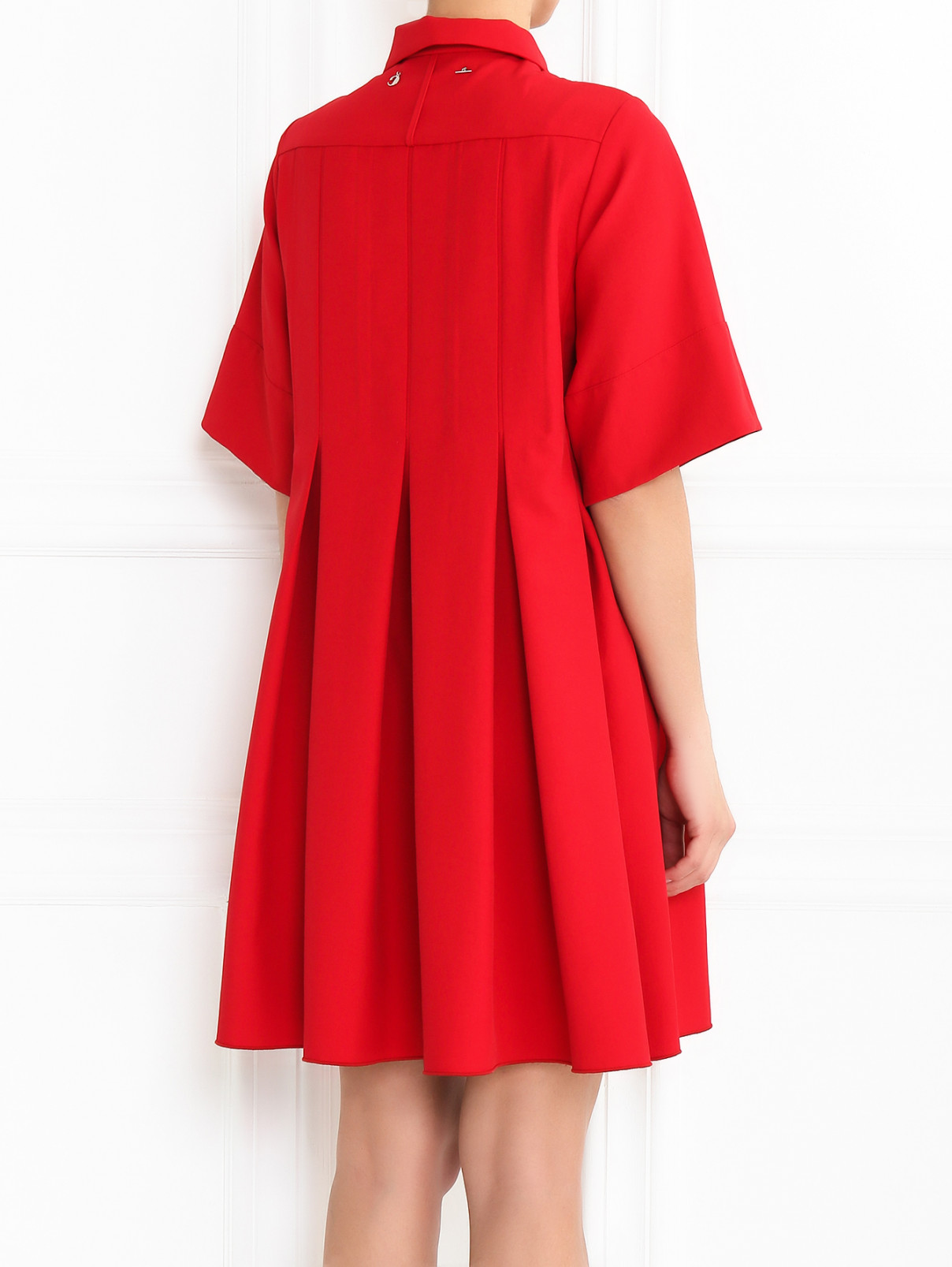 Платье мини с юбкой в складку и  вышивкой на груди Carven  –  МодельВерхНиз1  – Цвет:  Красный