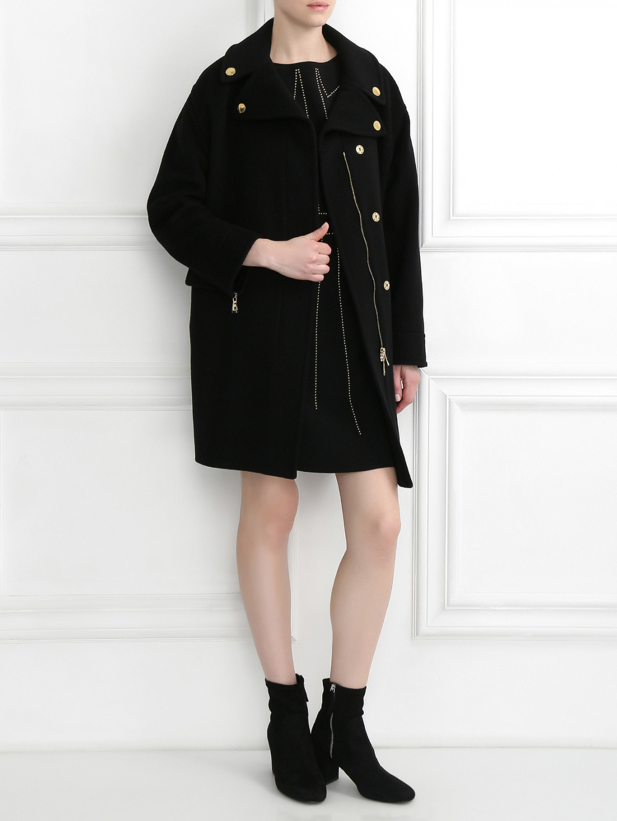 Платье-мини с декором Moschino Boutique  –  Модель Общий вид  – Цвет:  Черный