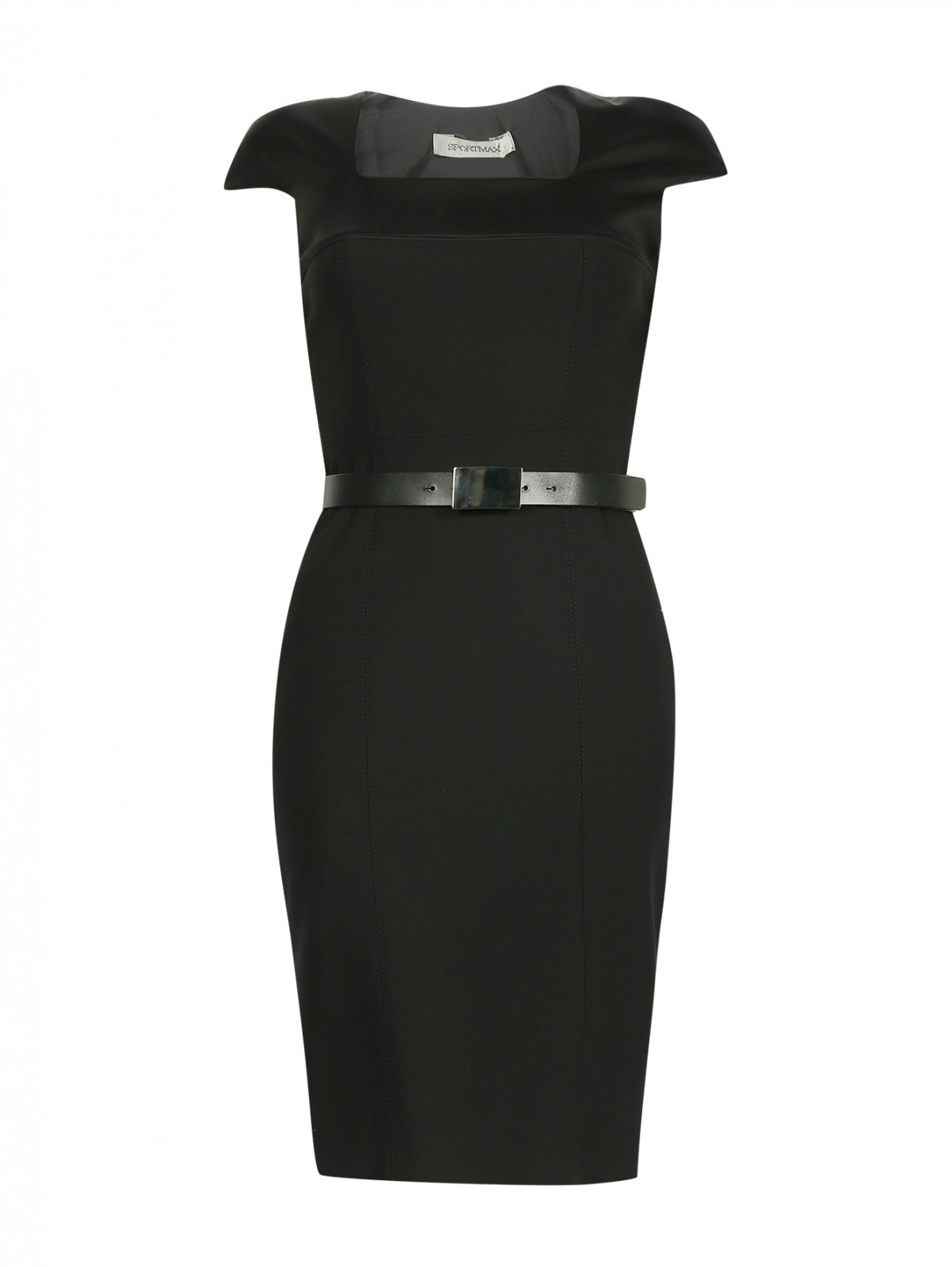 Платье-футляр с ремнем Sportmax  –  Общий вид  – Цвет:  Черный