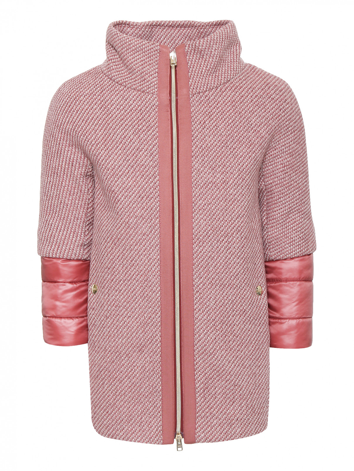 Пальто из шерсти и кашемира с узором Herno  –  Общий вид  – Цвет:  Розовый