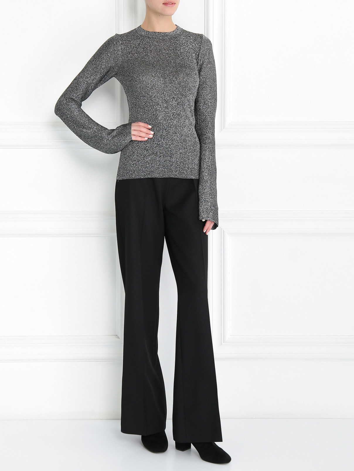 Прямые брюки из шерсти Burberry  –  Модель Общий вид  – Цвет:  Черный