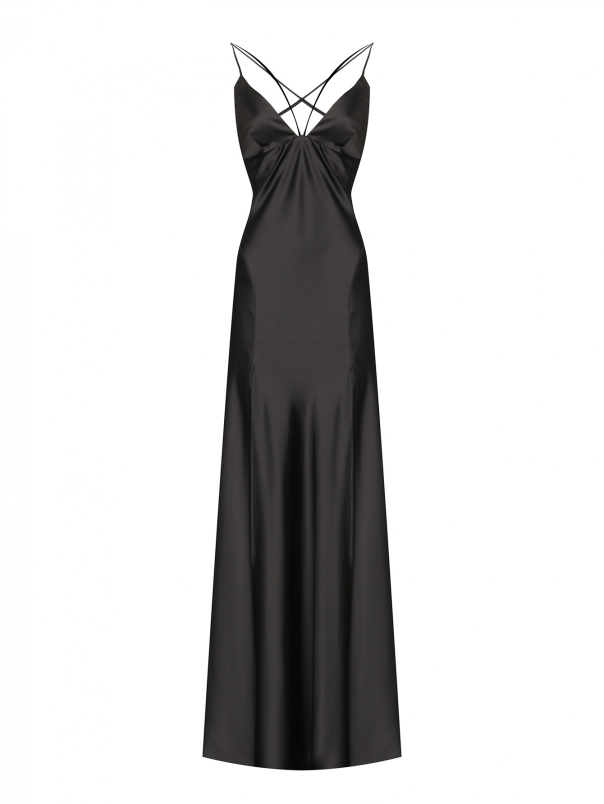 Атласное платье-макси на бретелях PINKO  –  Общий вид  – Цвет:  Черный