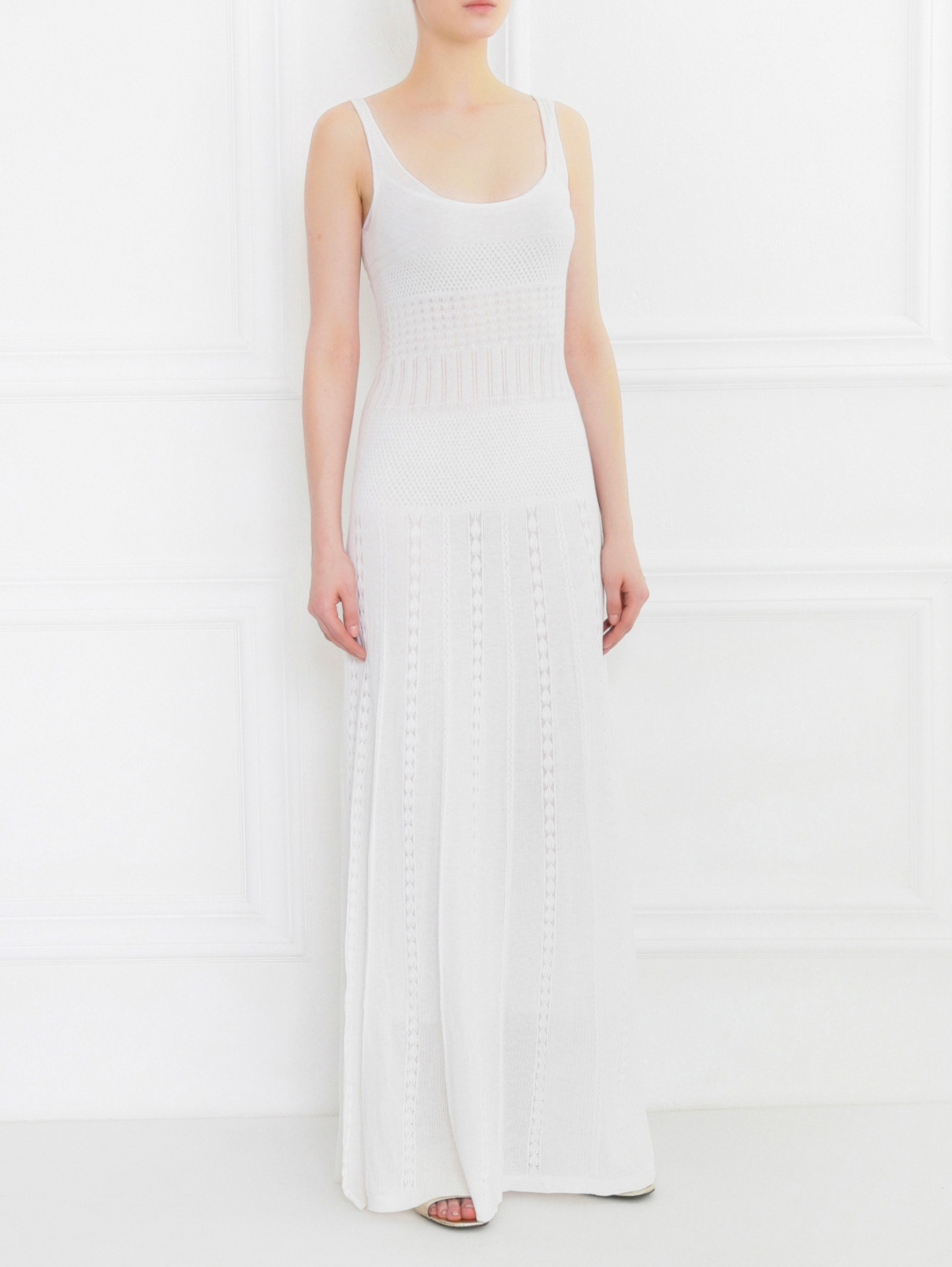 Платье из трикотажа ажурной вязки Alberta Ferretti  –  Модель Общий вид  – Цвет:  Белый