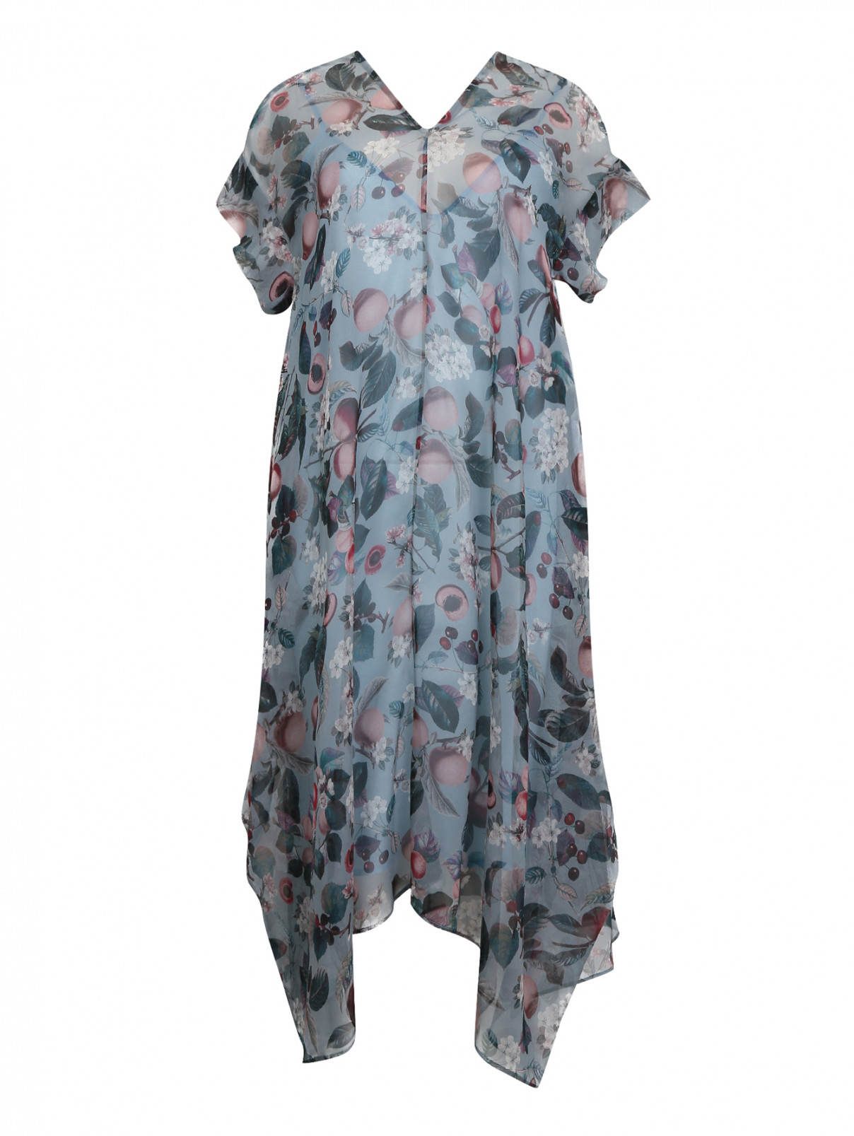 Платье из шелка с принтом на подкладе Antonio Marras  –  Общий вид  – Цвет:  Синий
