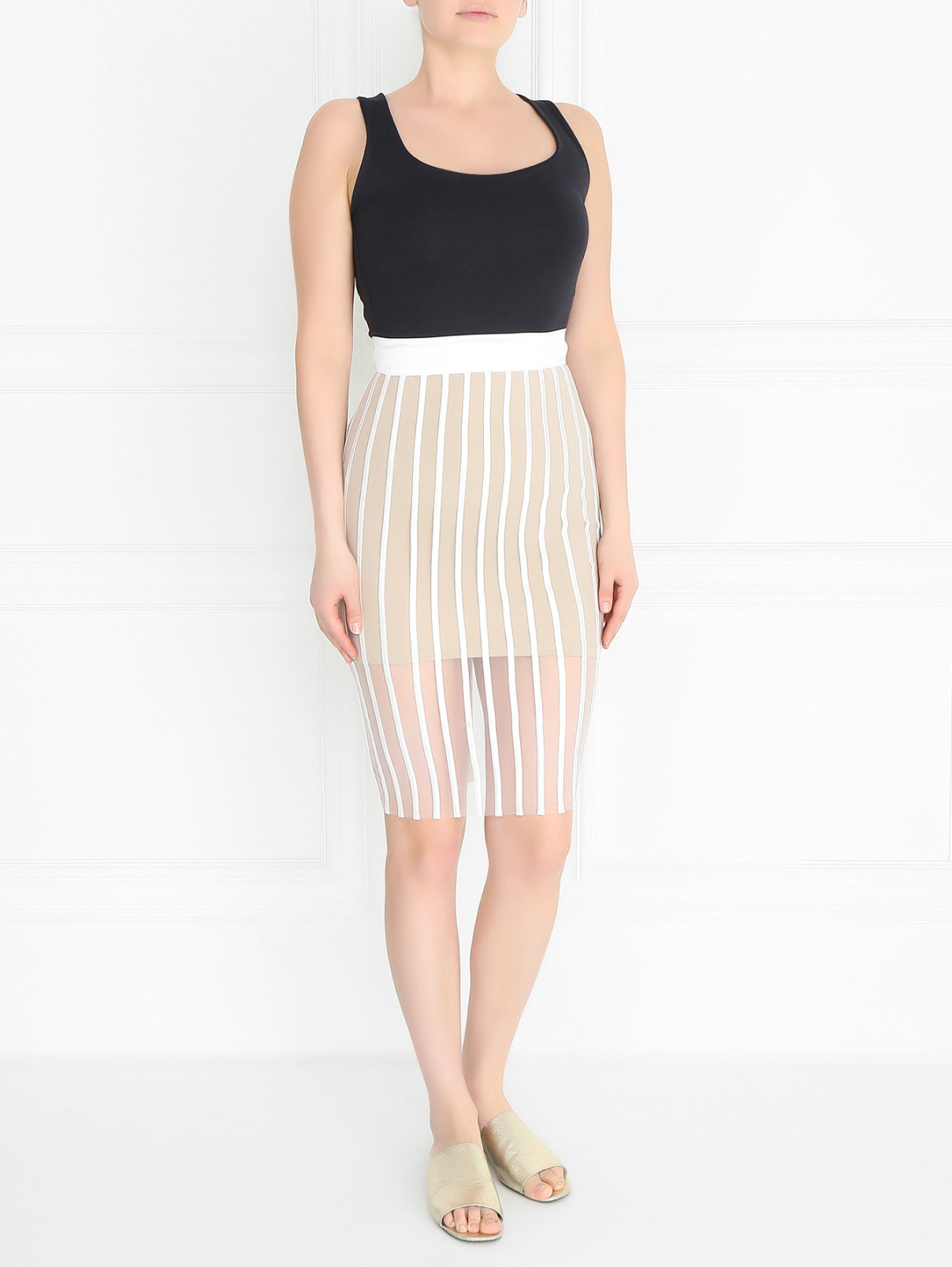 Прозрачная юбка-миди из шелка La Perla  –  Модель Общий вид  – Цвет:  Белый