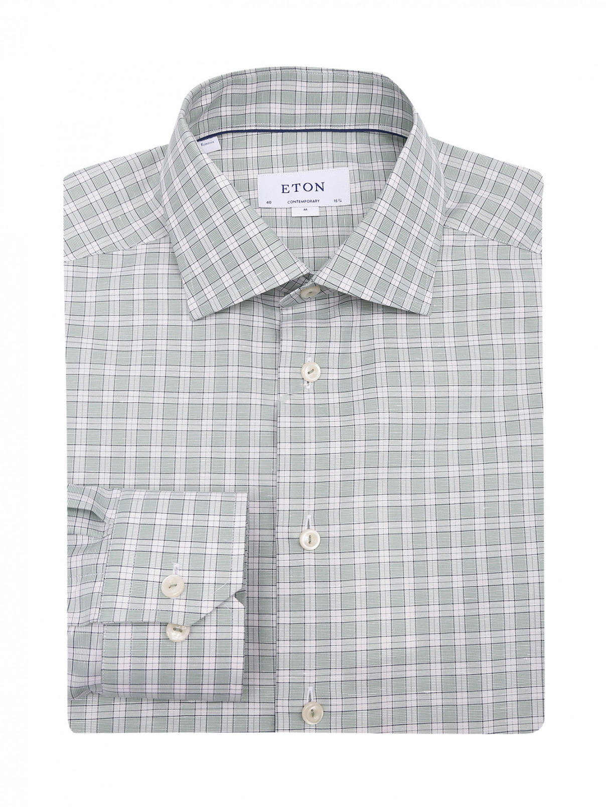 Рубашка из хлопка свободного кроя с узором Eton  –  Общий вид  – Цвет:  Зеленый