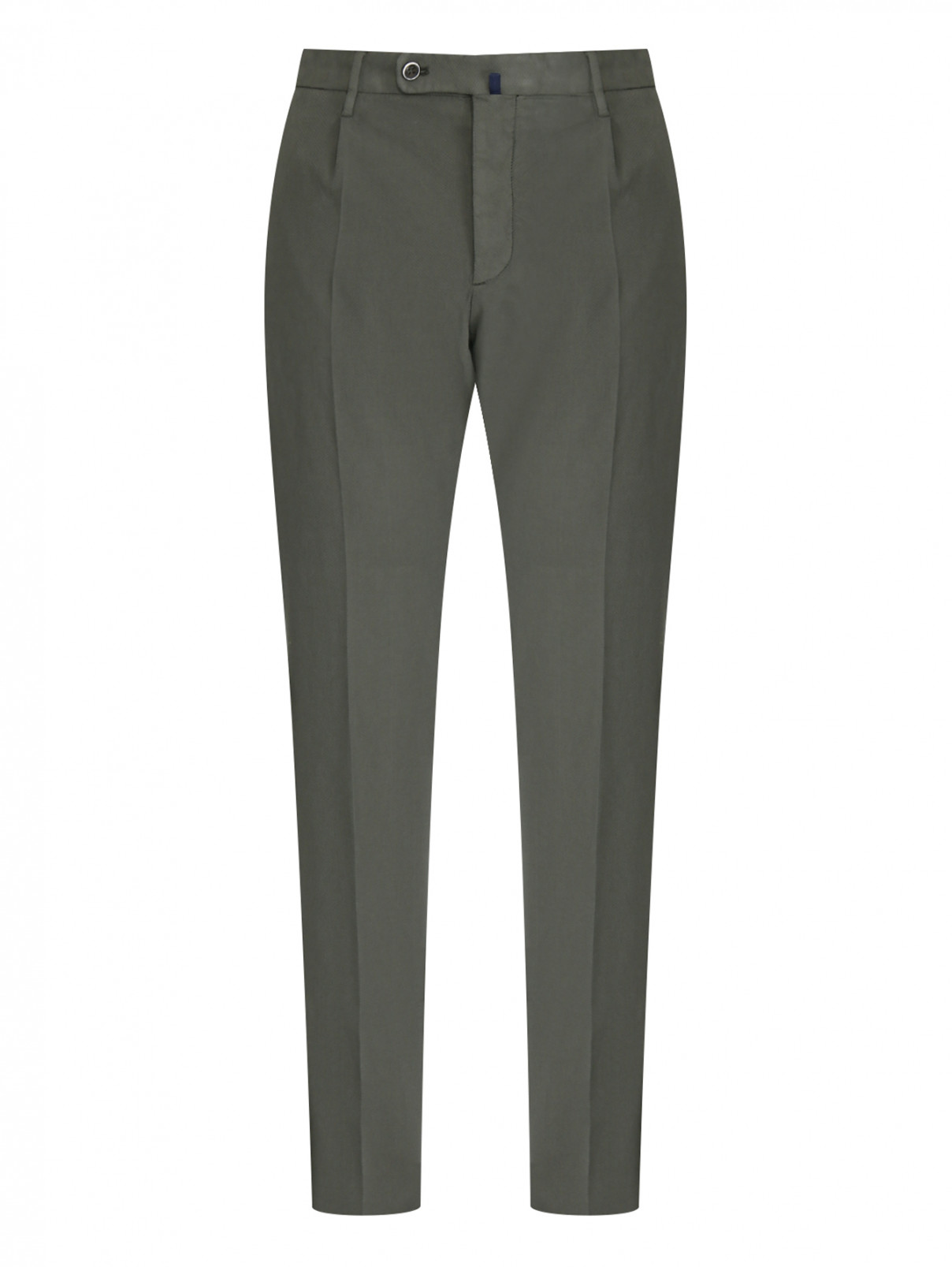 Однотонные брюки из рельефной ткани Incotex  –  Общий вид  – Цвет:  Зеленый