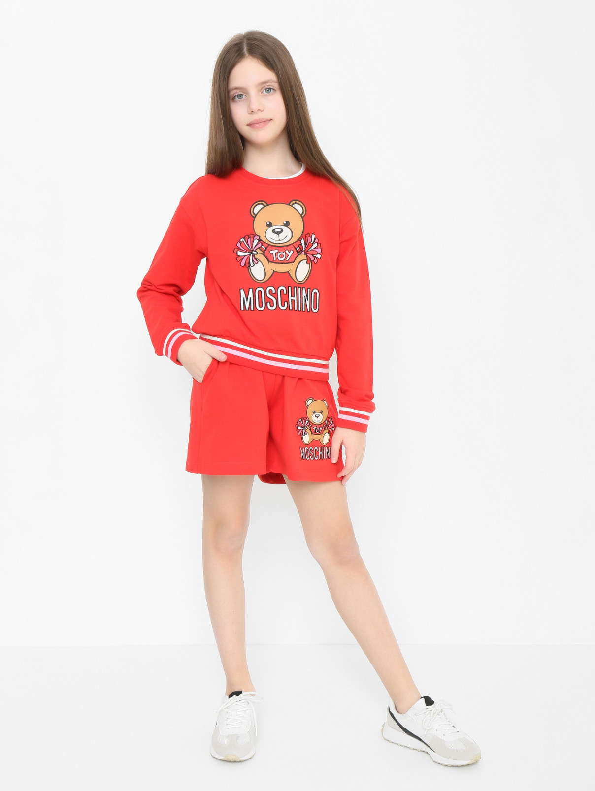 Трикотажные шорты с принтом и вышивкой Moschino  –  МодельОбщийВид  – Цвет:  Красный