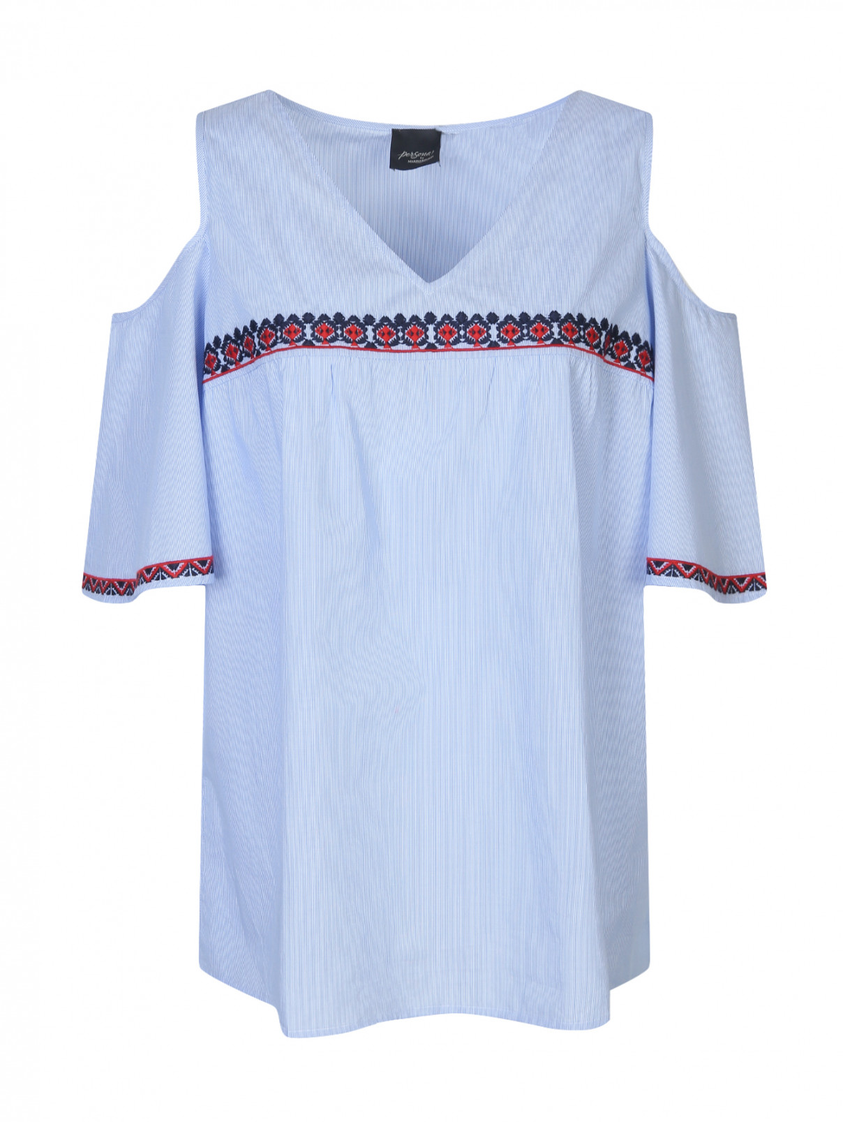 Блуза из хлопка с вышивкой Persona by Marina Rinaldi  –  Общий вид  – Цвет:  Синий