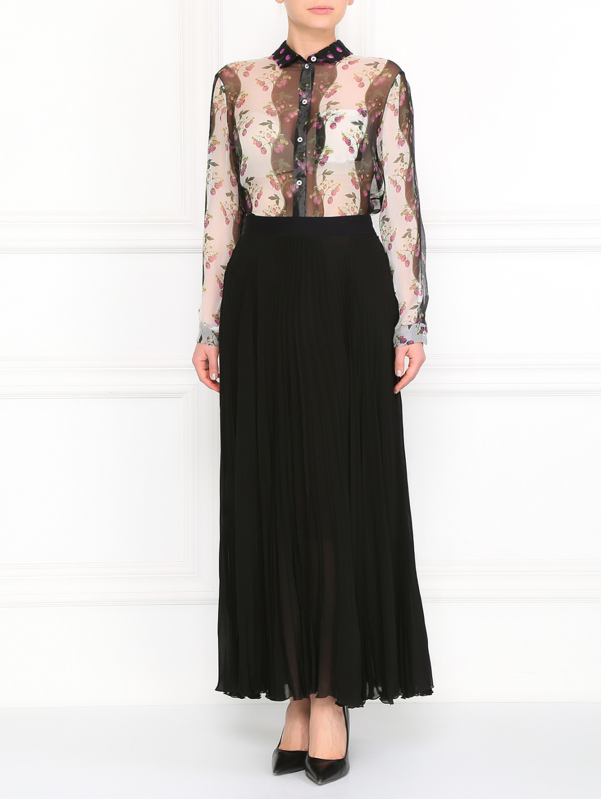 Плиссированная юбка-макси с поясом-резинкой Alberto Biani  –  Модель Общий вид  – Цвет:  Черный