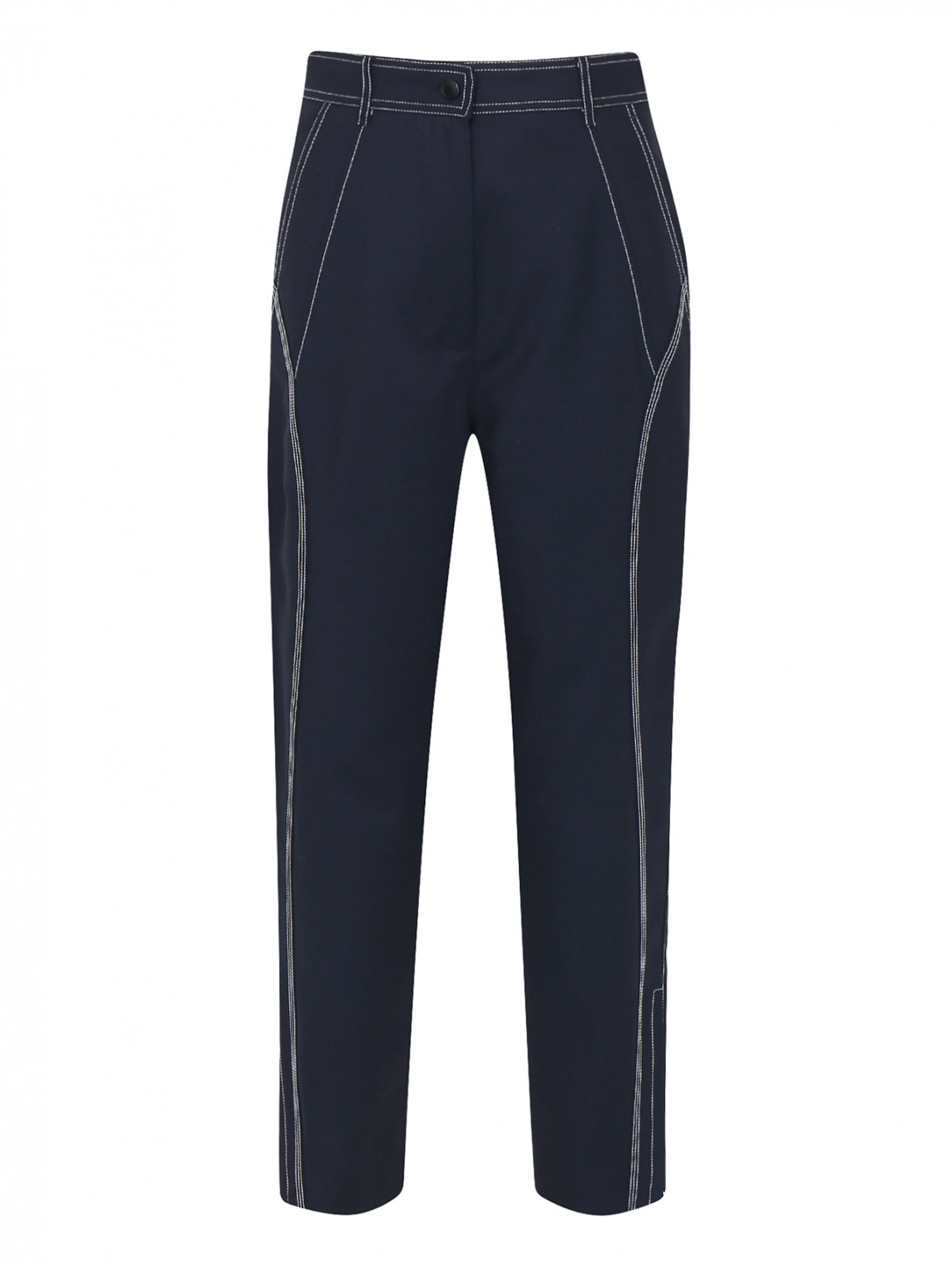 Укороченные брюки с контрастной отстрочкой Sportmax  –  Общий вид  – Цвет:  Синий