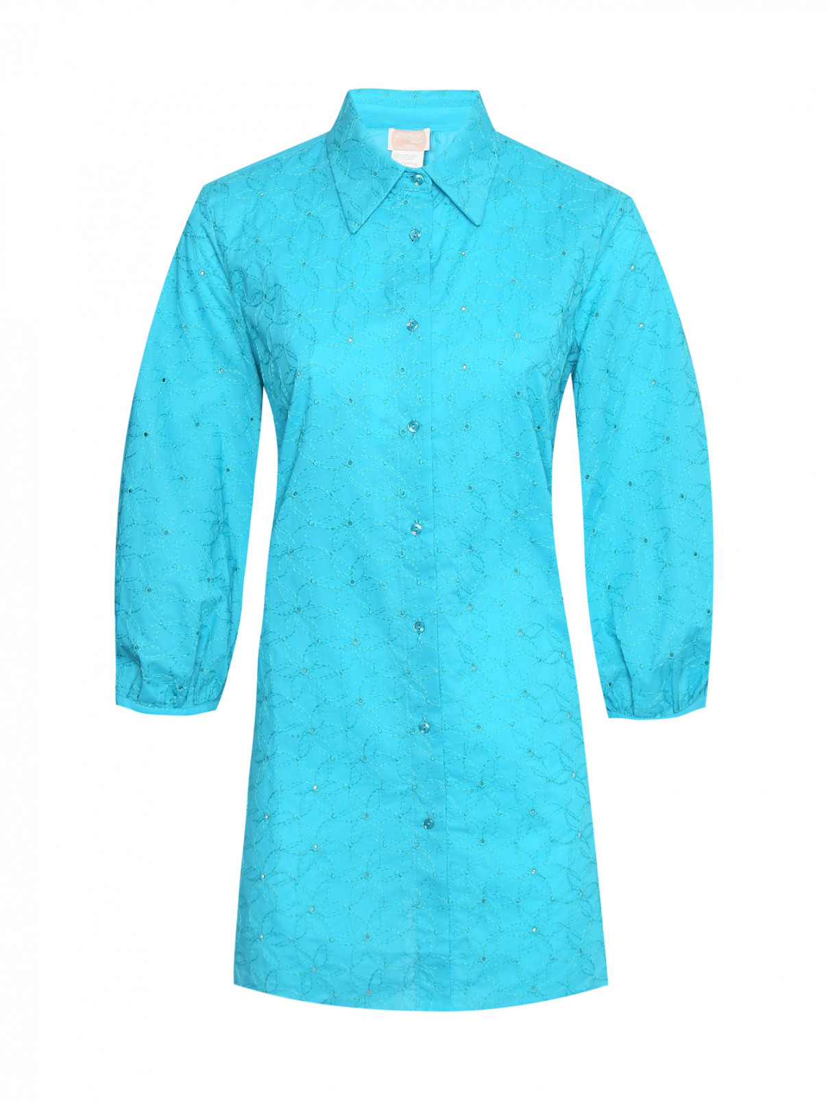 Блуза из смешанных тканей с вышивкой Persona by Marina Rinaldi  –  Общий вид  – Цвет:  Синий