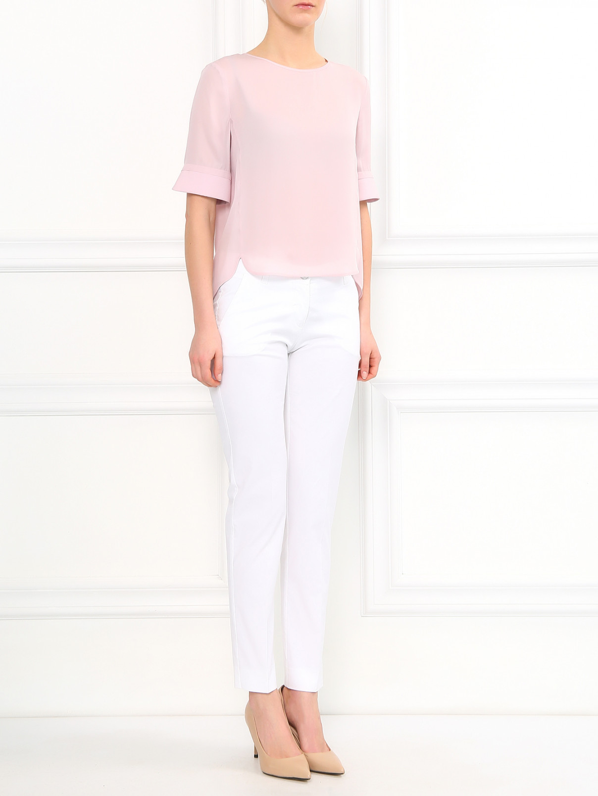 Блуза из шелка с коротким рукавом Emporio Armani  –  Модель Общий вид  – Цвет:  Розовый