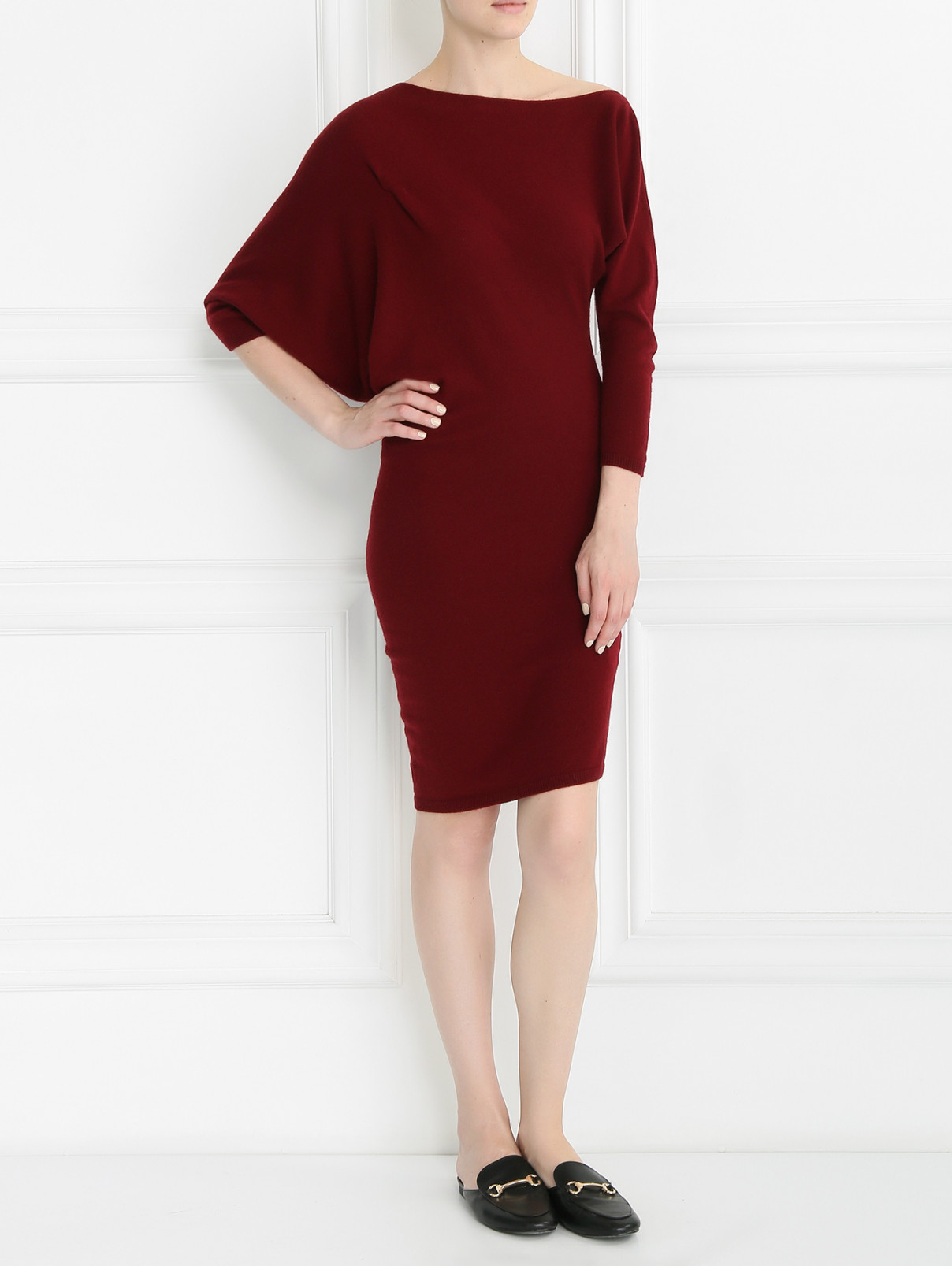 Платье-мини асимметричного кроя из кашемира JO NO FUI  –  Модель Общий вид  – Цвет:  Красный